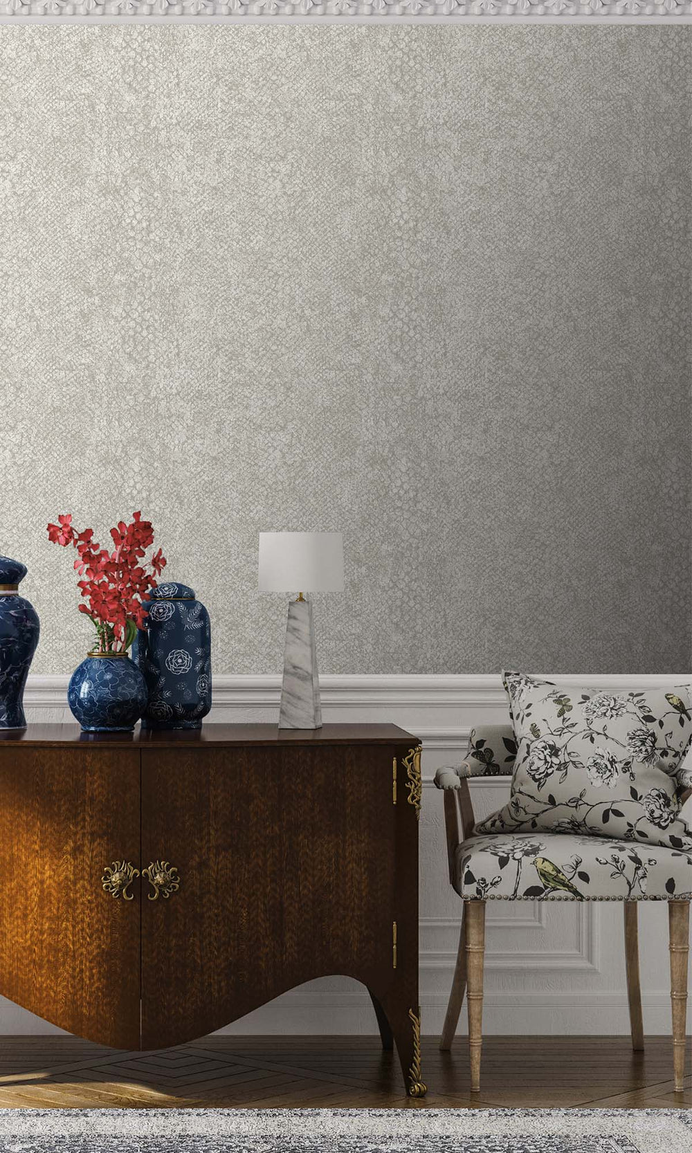 Dove Beaded Faux Snakeskin Wallpaper R10371