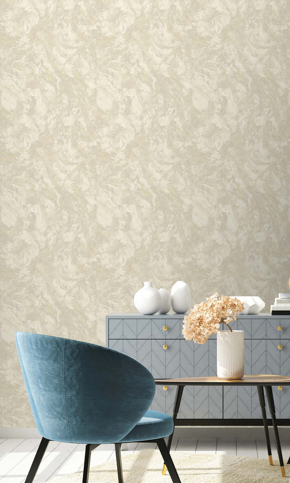 Champagne Beaded Marble Effect Wallpaper R10373