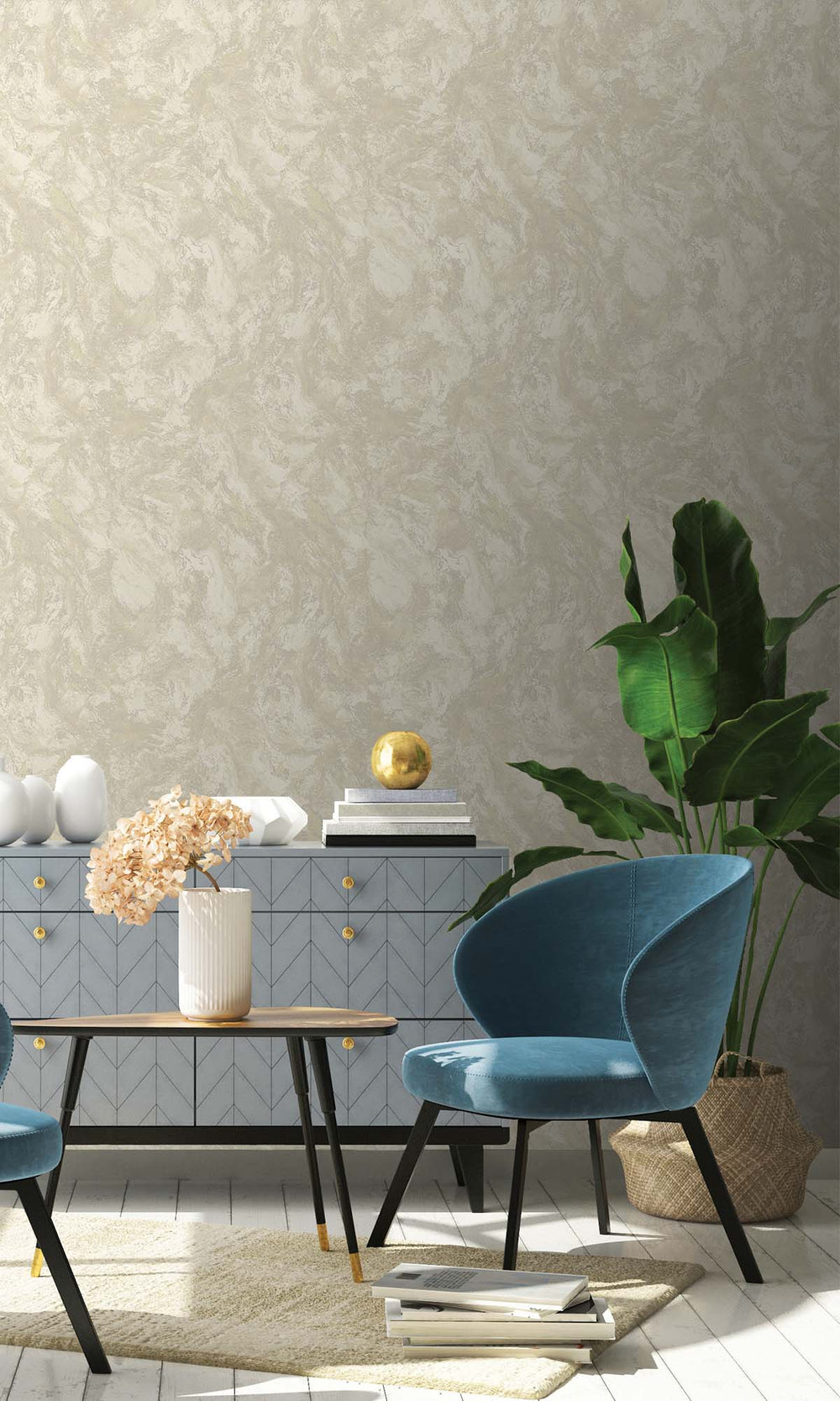 Champagne Beaded Marble Effect Wallpaper R10373