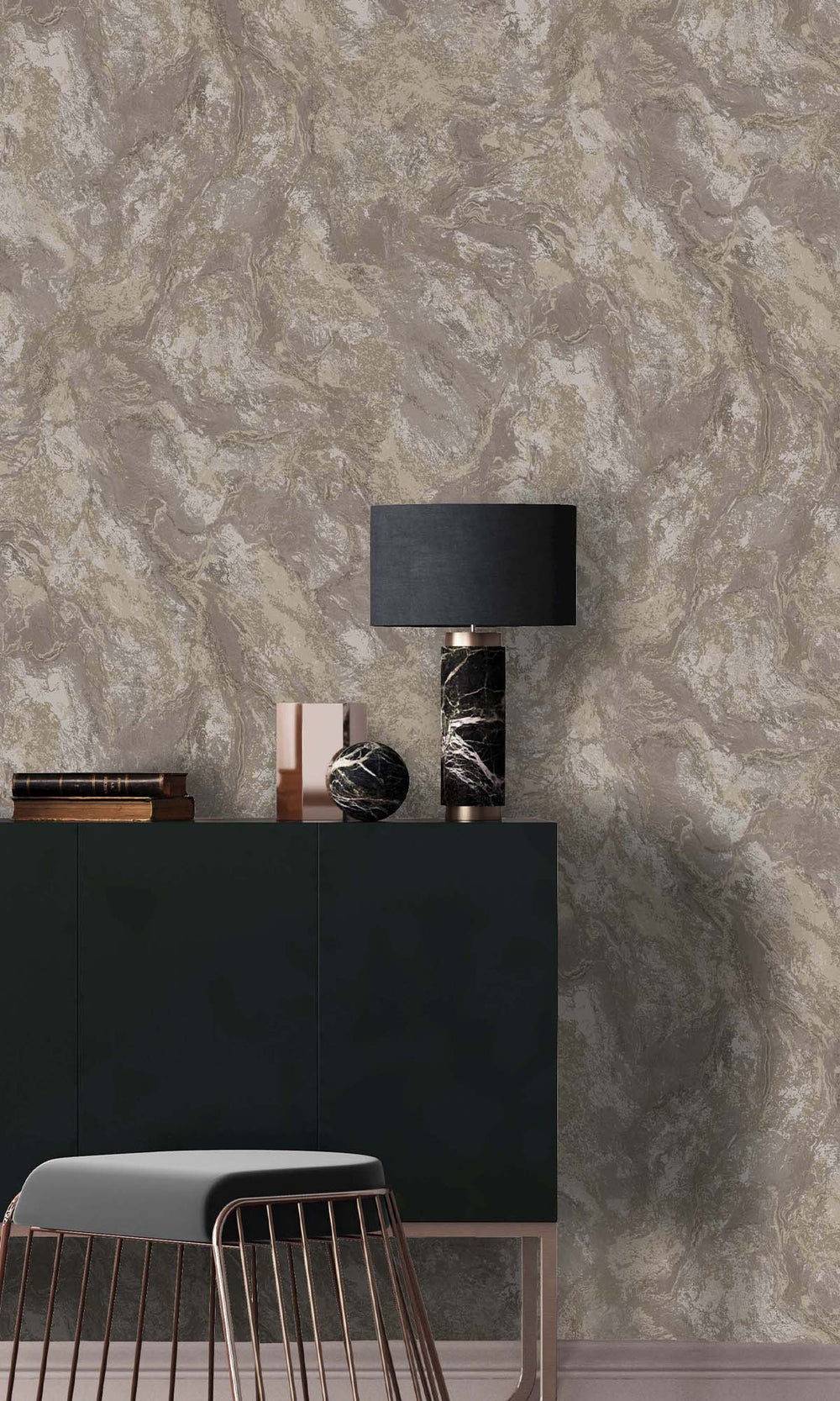 Taupe Beaded Marble Effect Wallpaper R10374