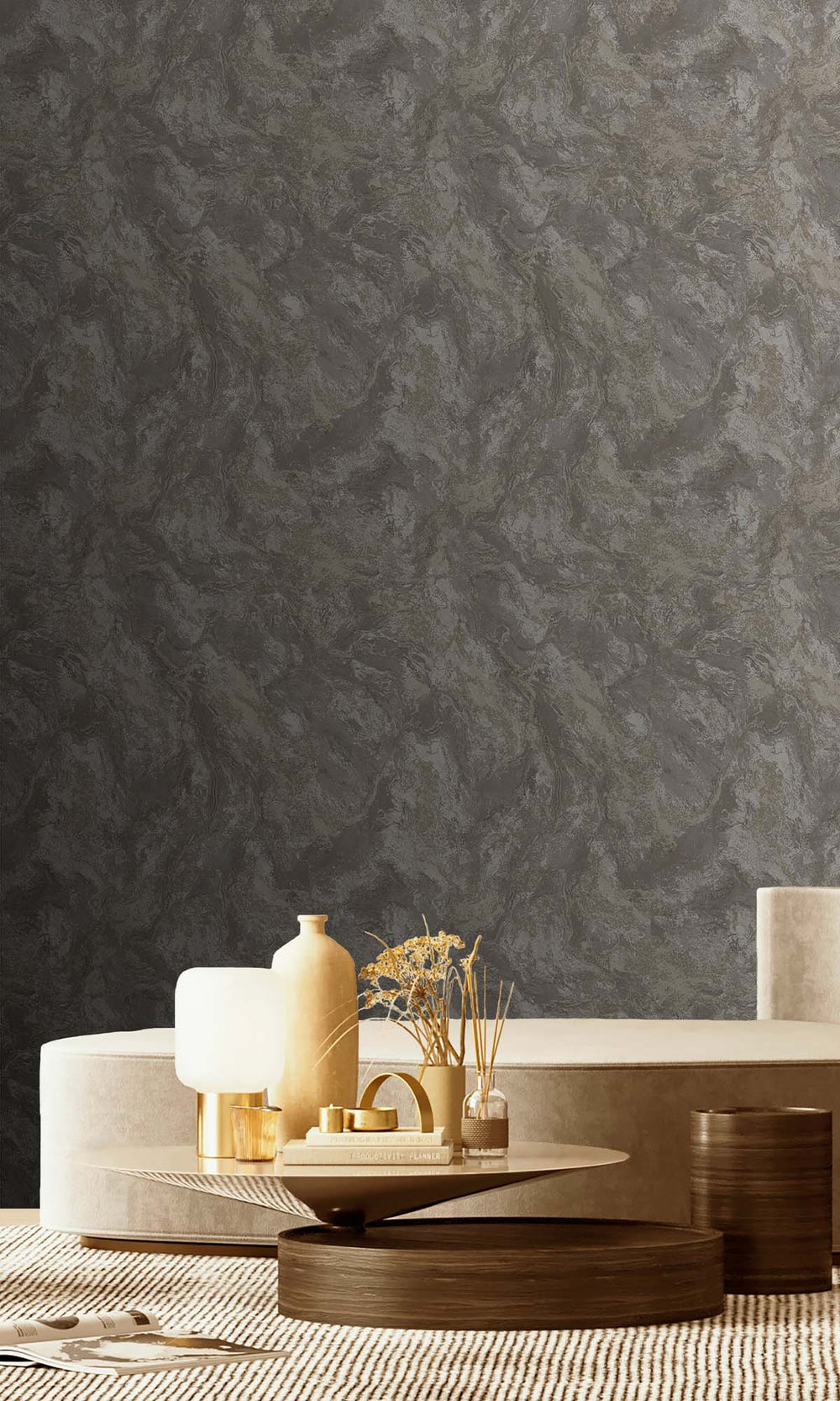 Taupe Beaded Marble Effect Wallpaper R10374