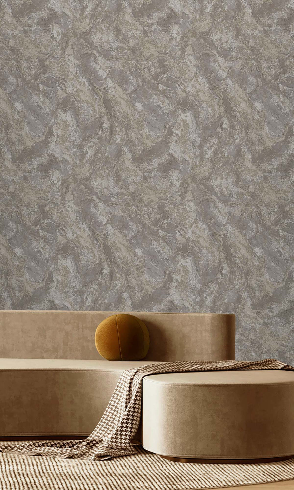 Taupe Beaded Marble Effect Wallpaper R10374