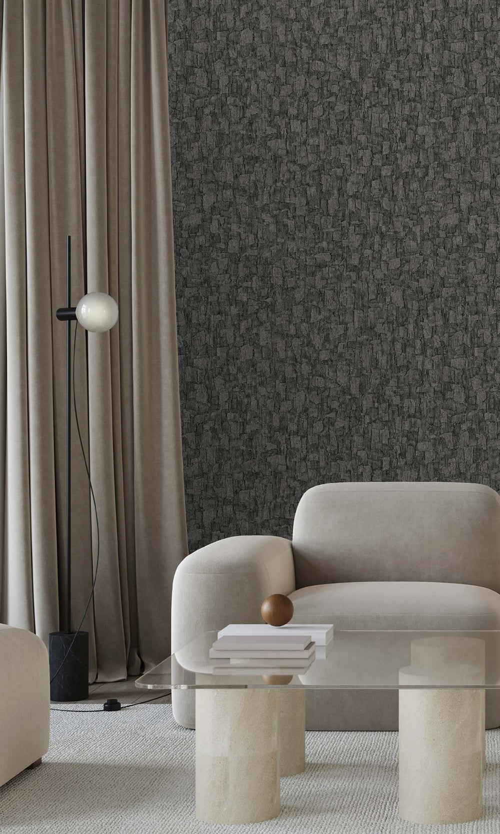 Charcoal Smudge Brushed Blocks Wallpaper R10378