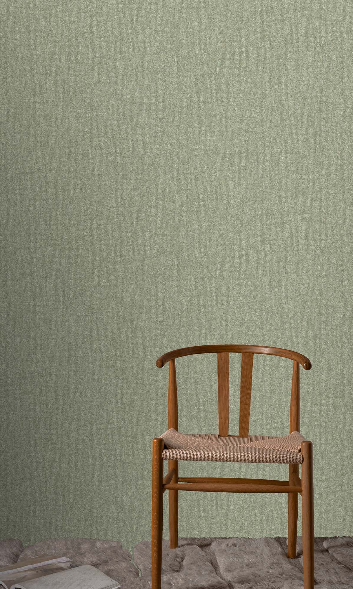 Leek Green Faux Linen Weave Wallpaper R10387