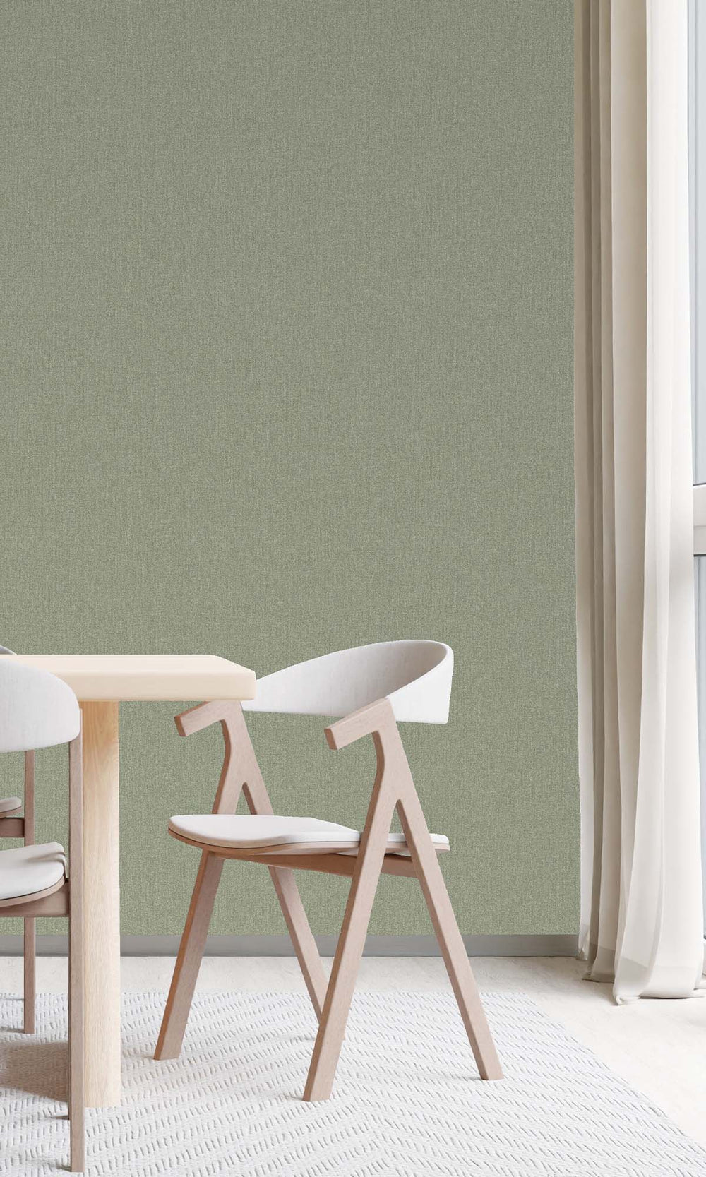 Leek Green Faux Linen Weave Wallpaper R10387