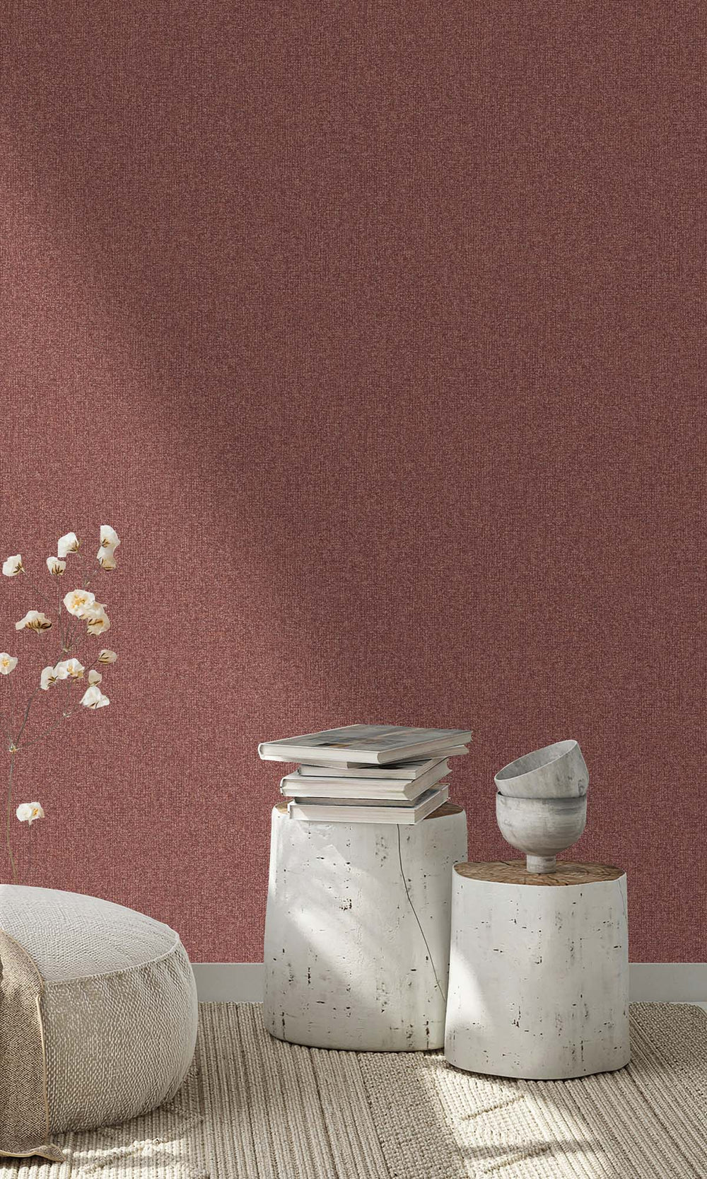 Antique Garnet Faux Linen Weave Wallpaper R10388