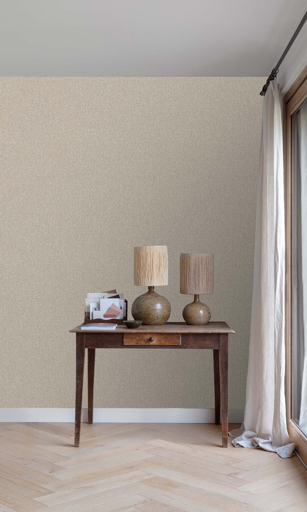 Plaza Taupe Faux Linen Weave Wallpaper R10391
