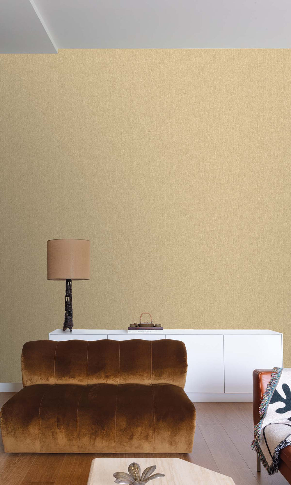 Reed Yellow Faux Linen Weave Wallpaper R10393