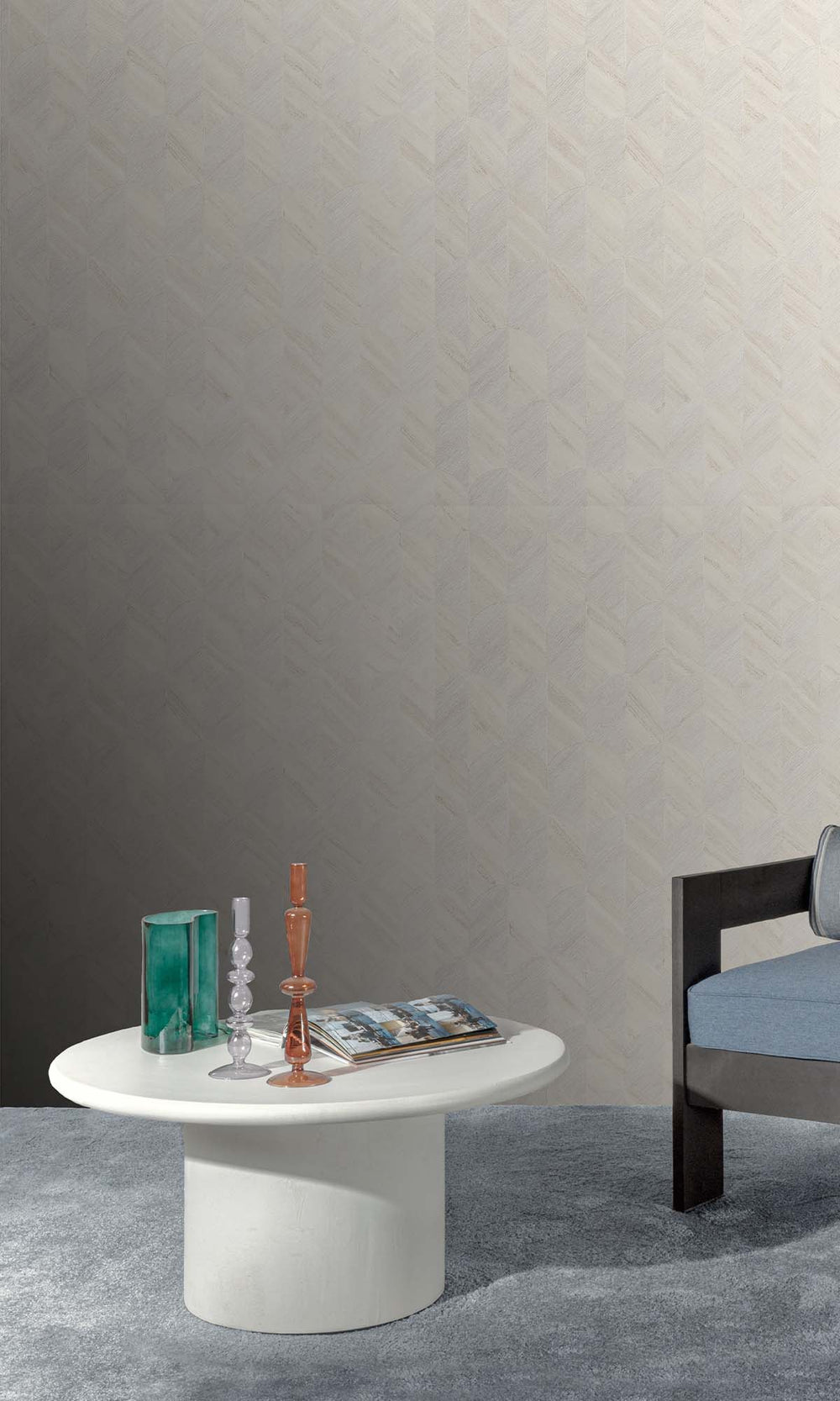 Ivory Mist Geometric Palm Fronds Wallpaper R10408
