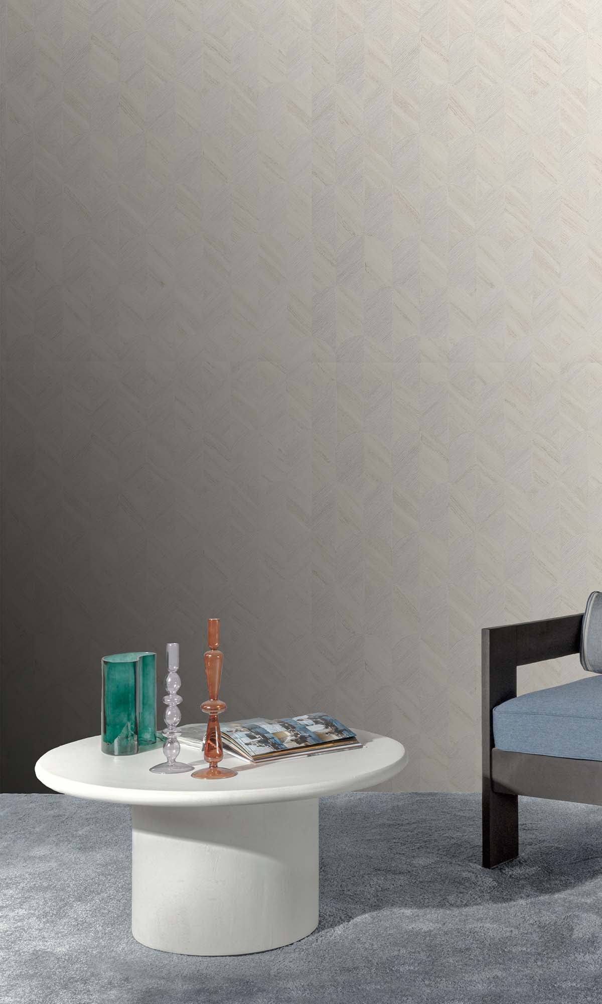 Ivory Mist Geometric Palm Fronds Wallpaper R10408