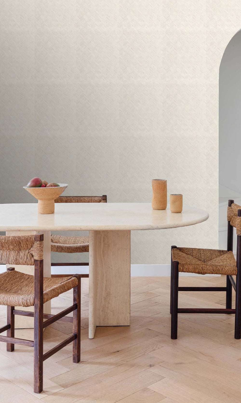 Ivory Mist Geometric Palm Fronds Wallpaper R10408