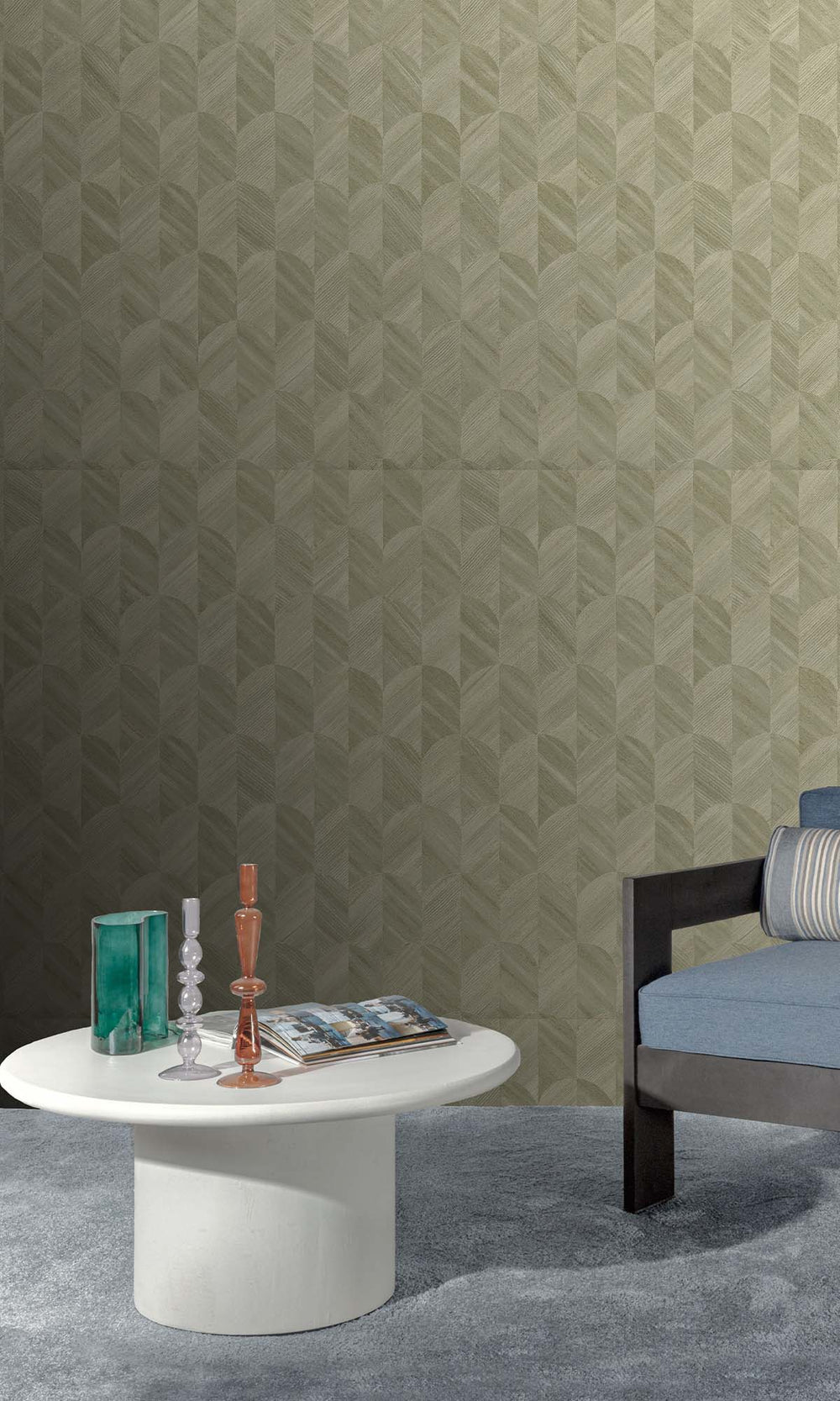 Grey Olive Geometric Palm Fronds Wallpaper R10410