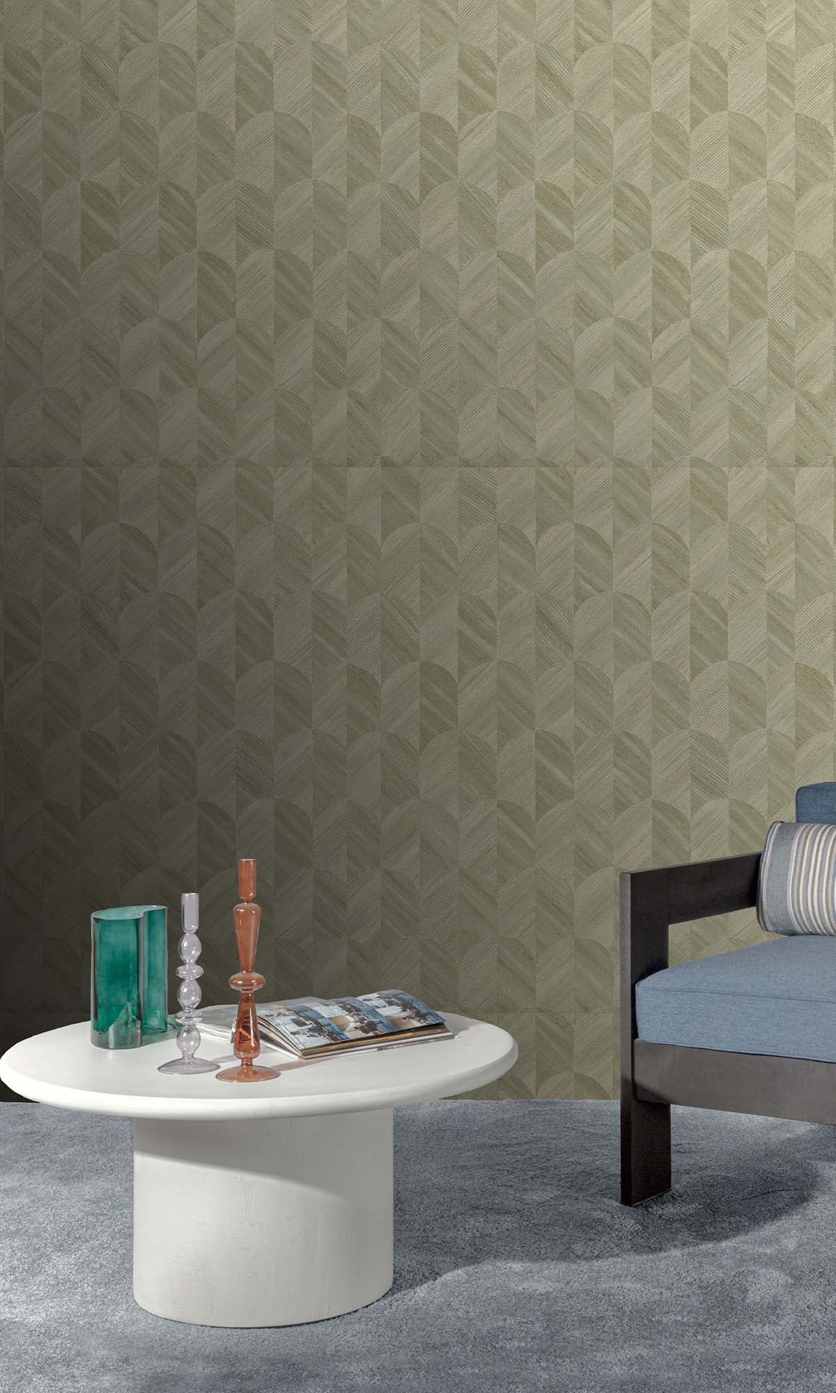 Grey Olive Geometric Palm Fronds Wallpaper R10410