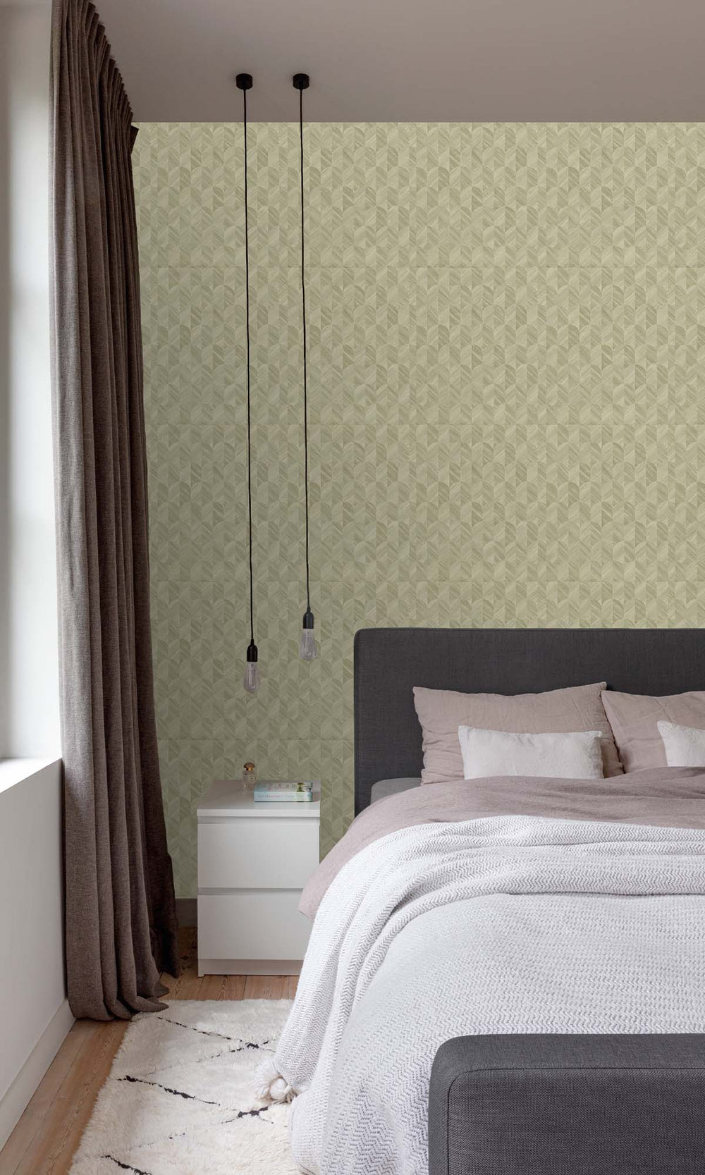 Grey Olive Geometric Palm Fronds Wallpaper R10410