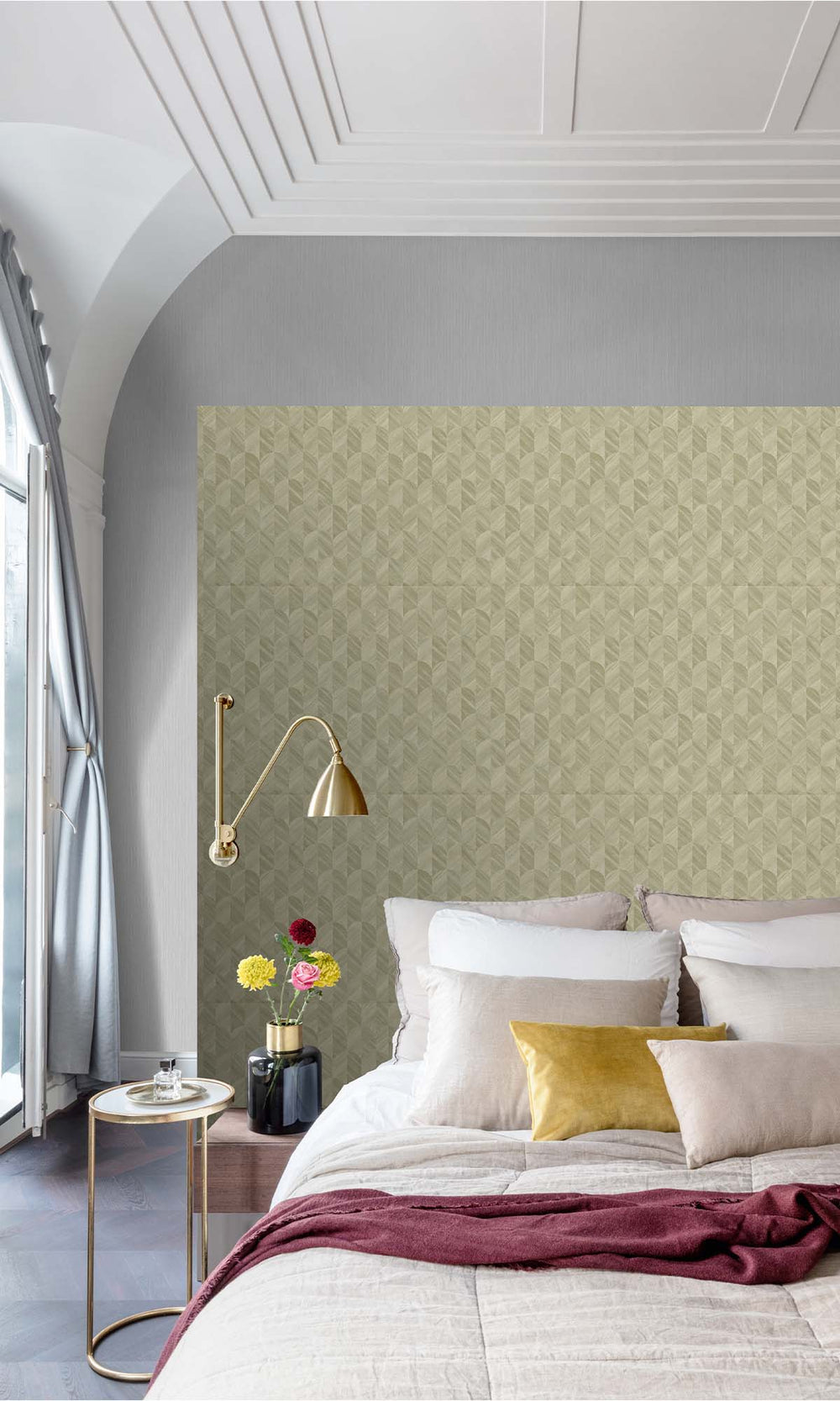 Grey Olive Geometric Palm Fronds Wallpaper R10410