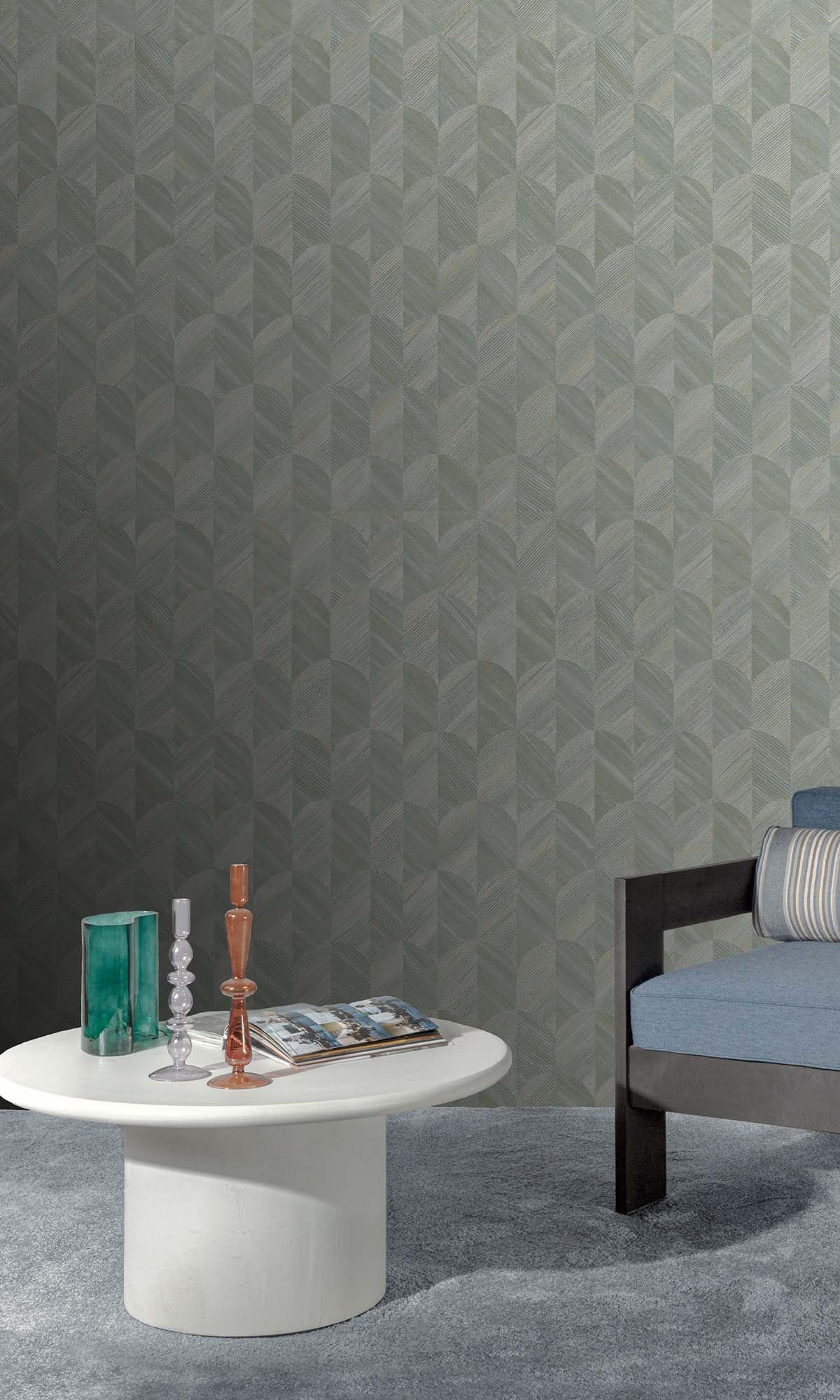 Spanish Green Geometric Palm Fronds Wallpaper R10411