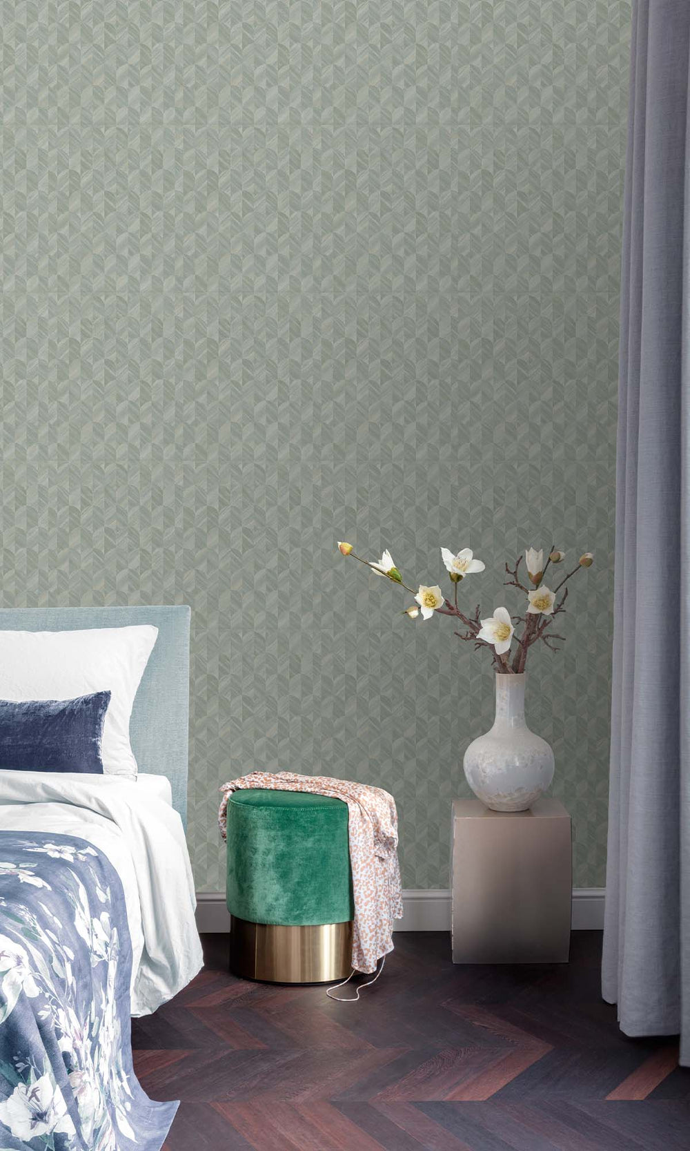 Spanish Green Geometric Palm Fronds Wallpaper R10411