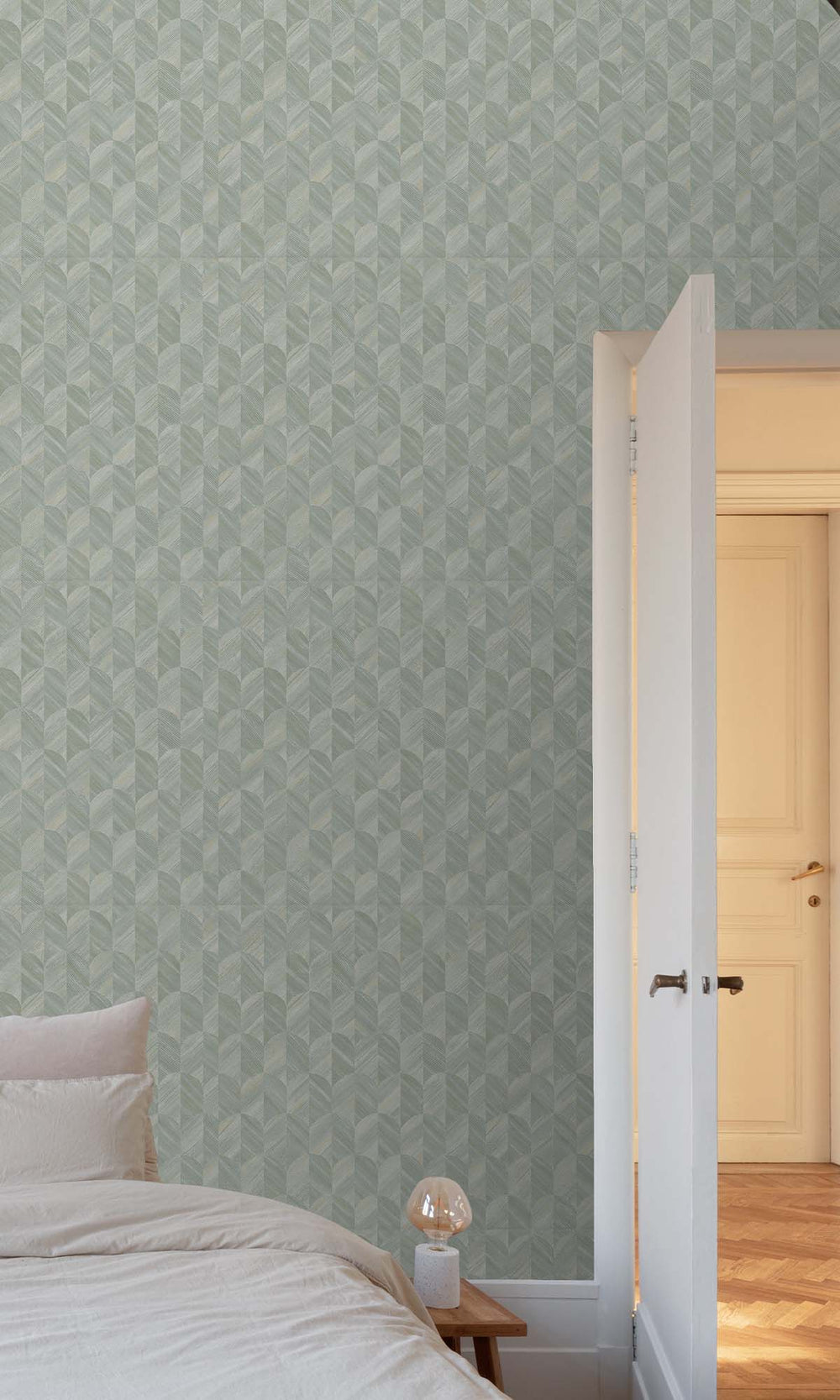 Spanish Green Geometric Palm Fronds Wallpaper R10411