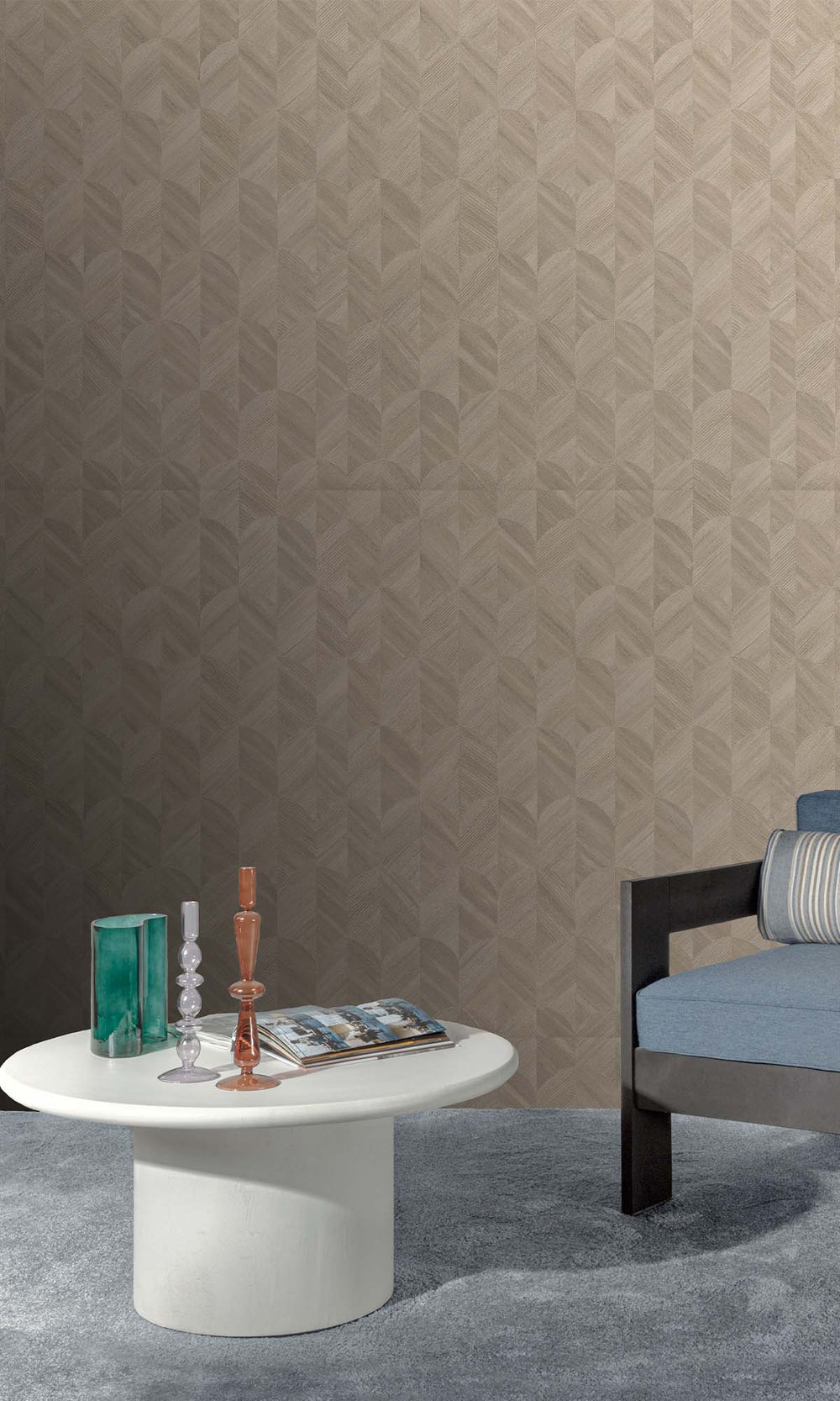 British Khaki Geometric Palm Fronds Wallpaper R10412