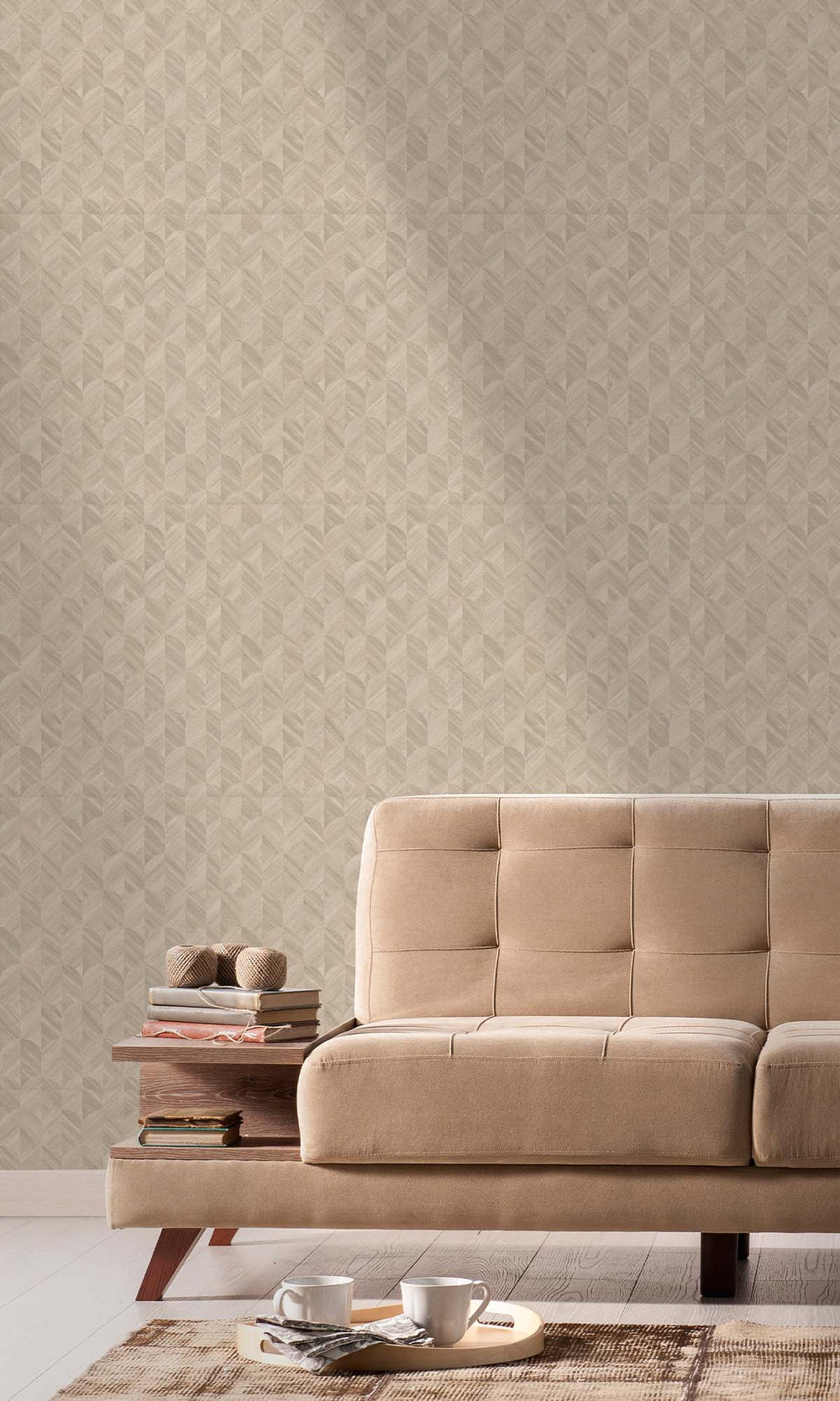 British Khaki Geometric Palm Fronds Wallpaper R10412