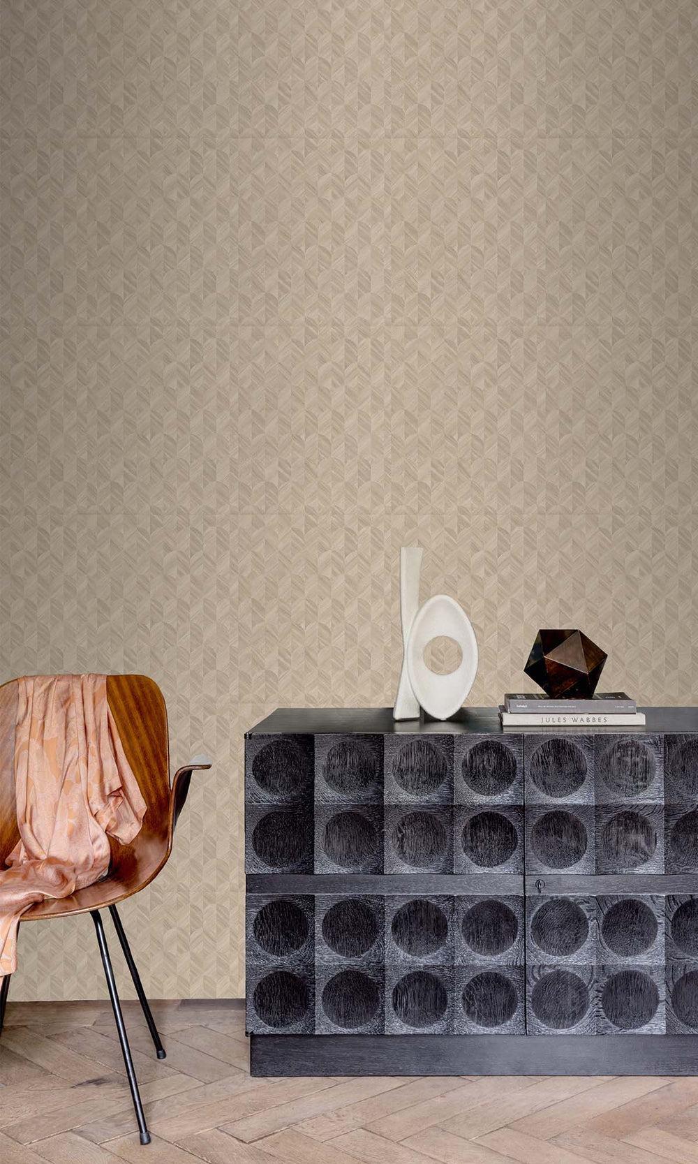 British Khaki Geometric Palm Fronds Wallpaper R10412