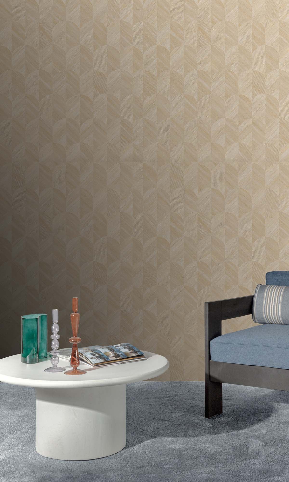 Birch Beige Geometric Palm Fronds Wallpaper R10413