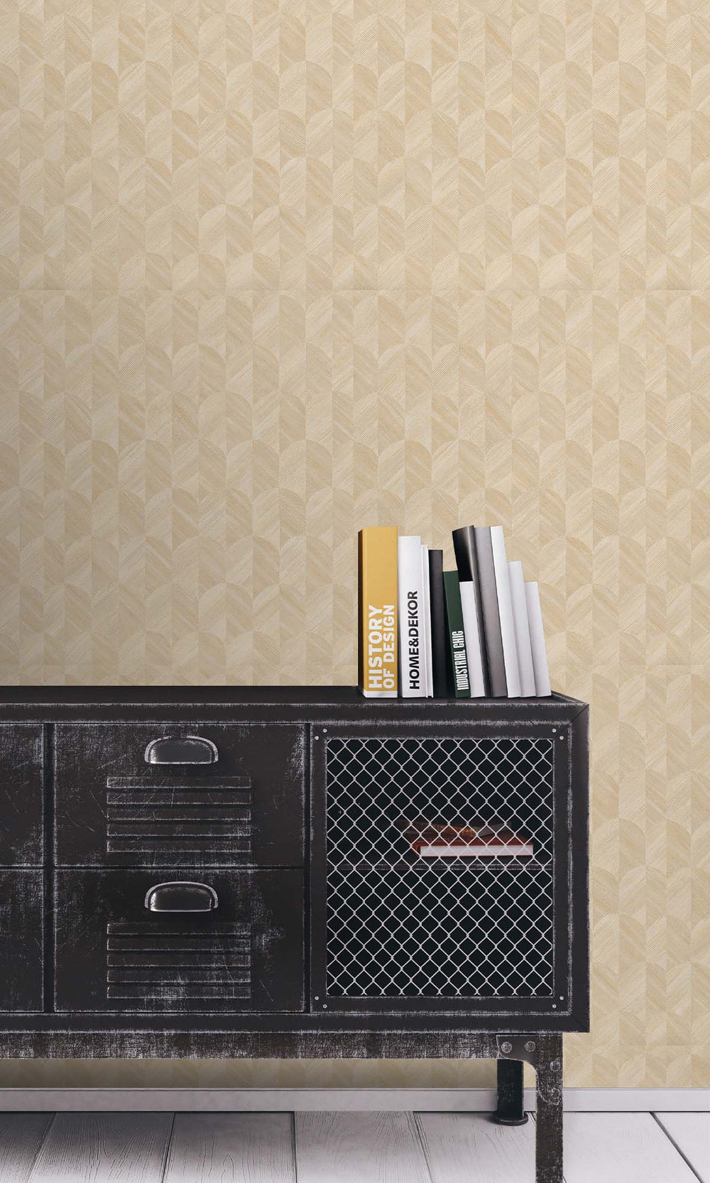 Birch Beige Geometric Palm Fronds Wallpaper R10413
