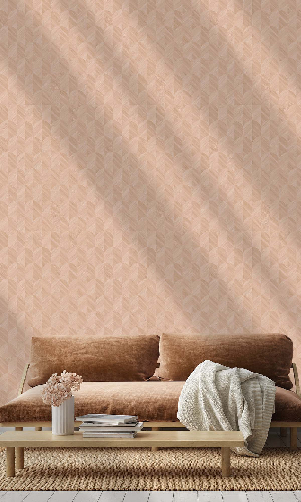 Gypsum Rose Geometric Palm Fronds Wallpaper R10415
