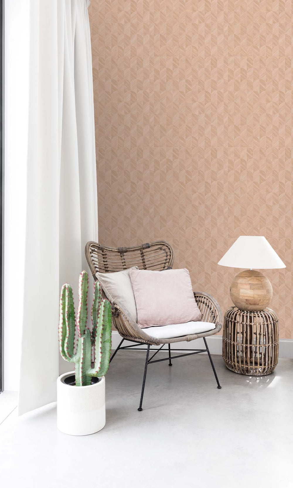 Gypsum Rose Geometric Palm Fronds Wallpaper R10415