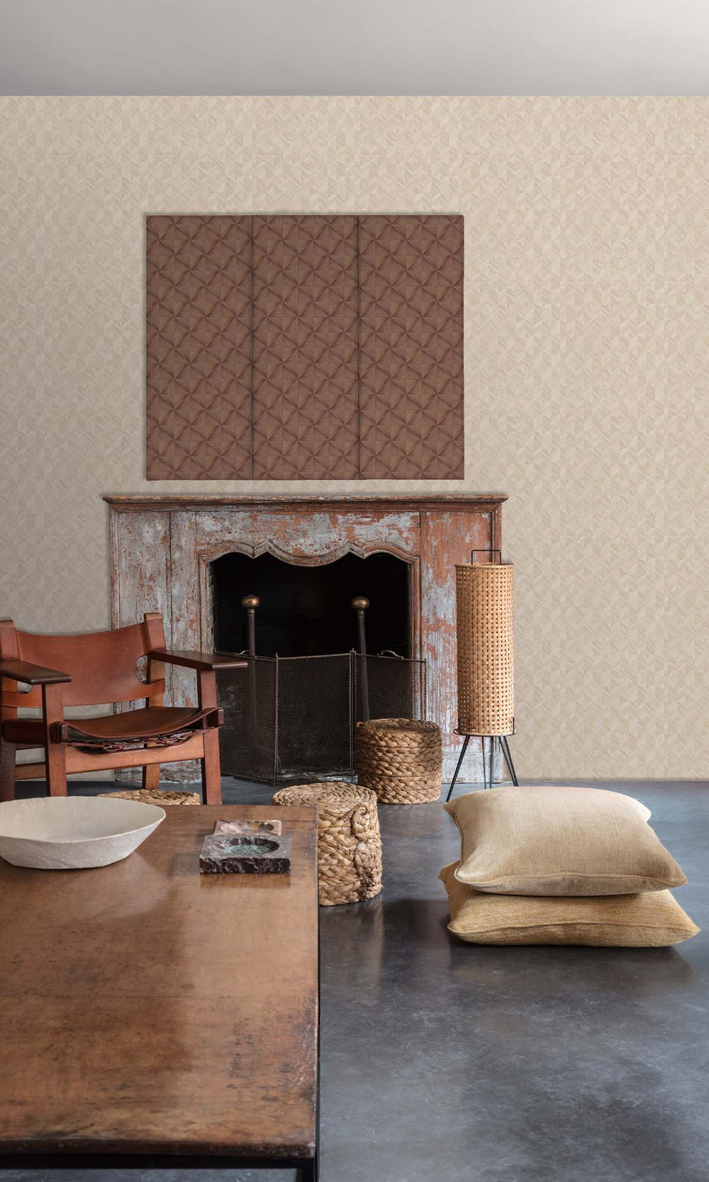 Soft Amber Geometric Palm Fronds Wallpaper R10416