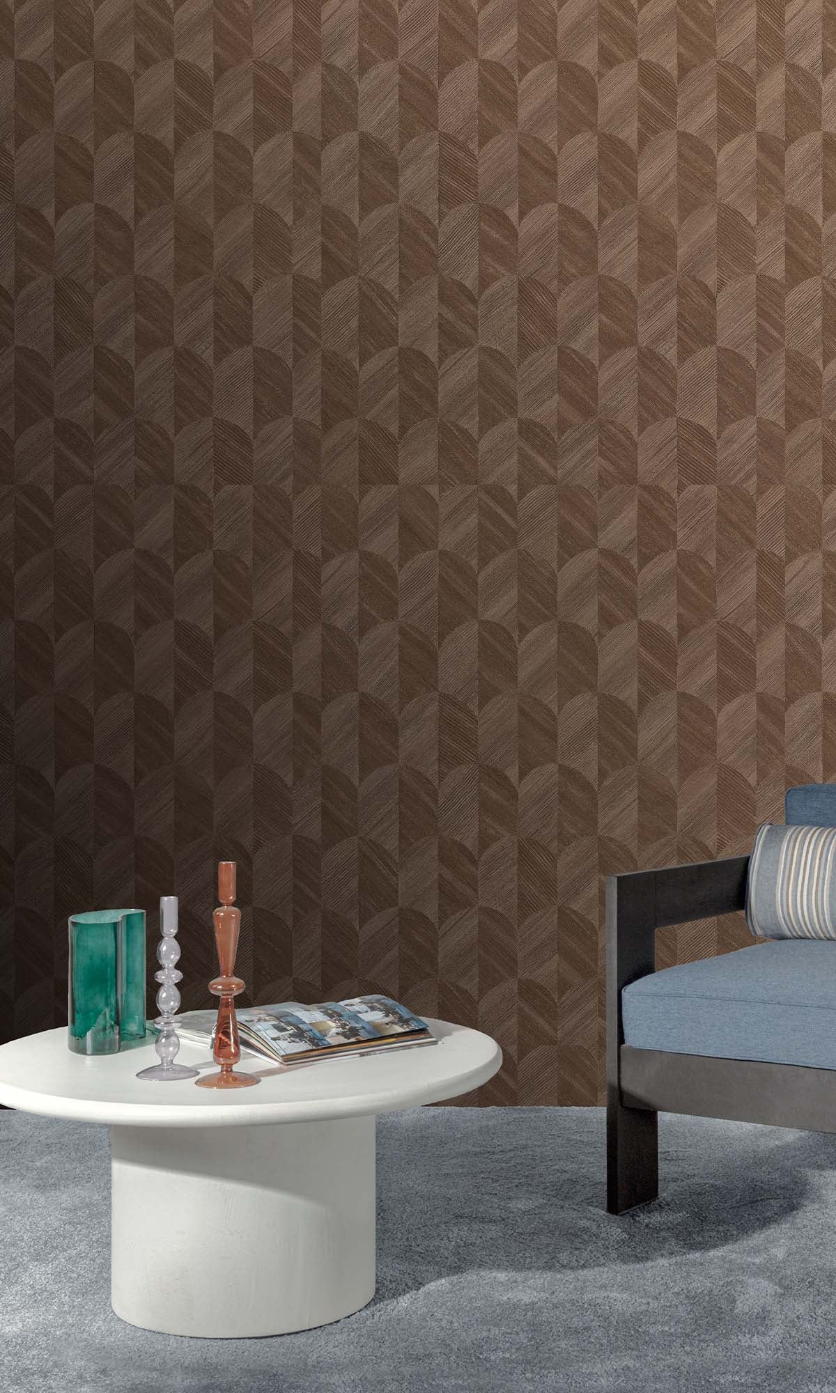 Pastel Brown Geometric Palm Fronds Wallpaper R10418
