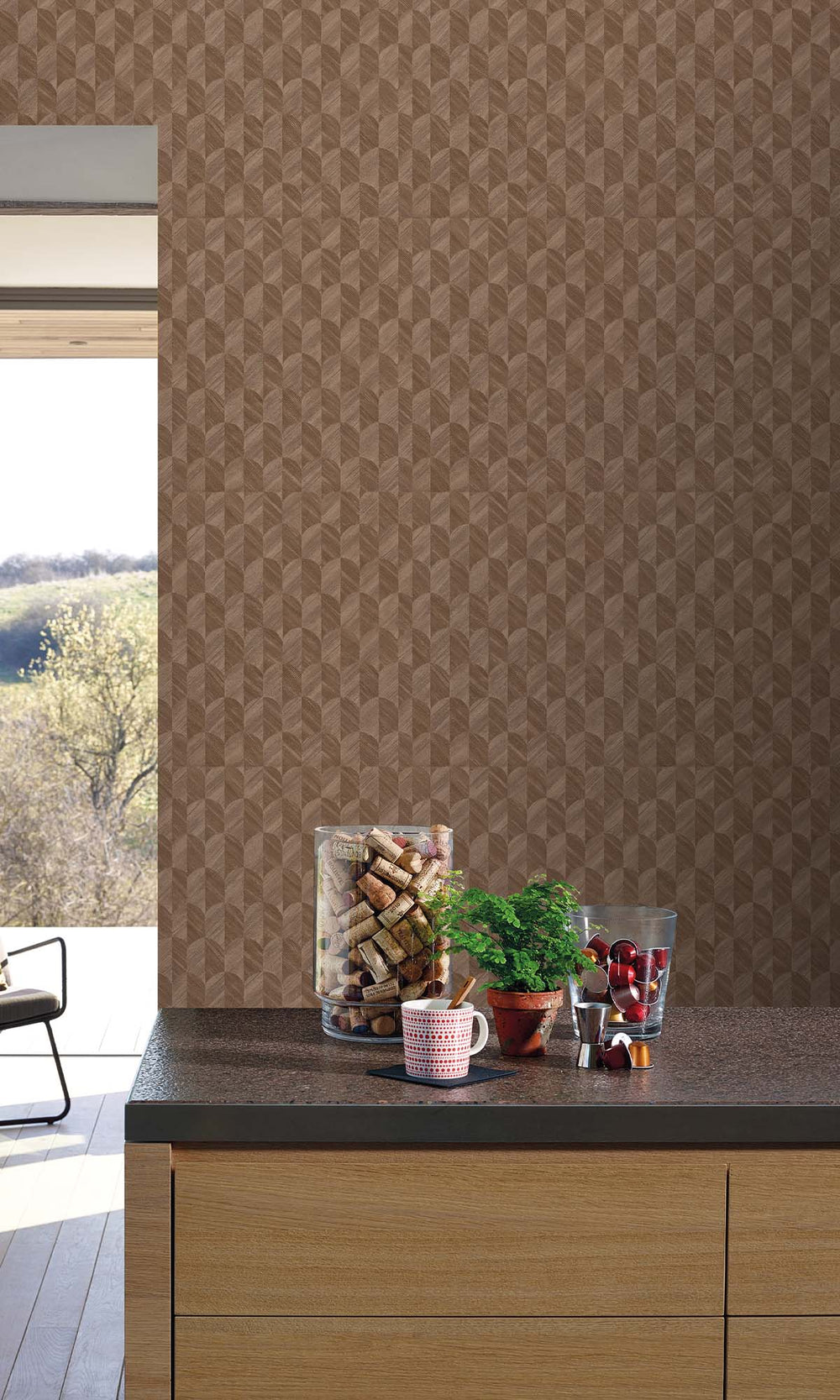 Pastel Brown Geometric Palm Fronds Wallpaper R10418
