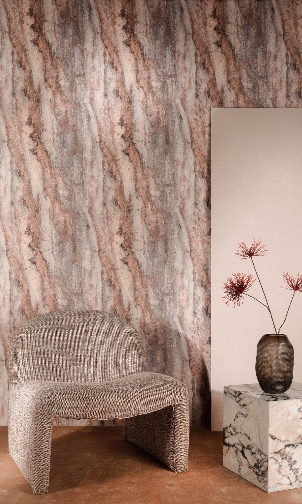 Apple Blossom Faux Travertine Marble Wallpaper R10424