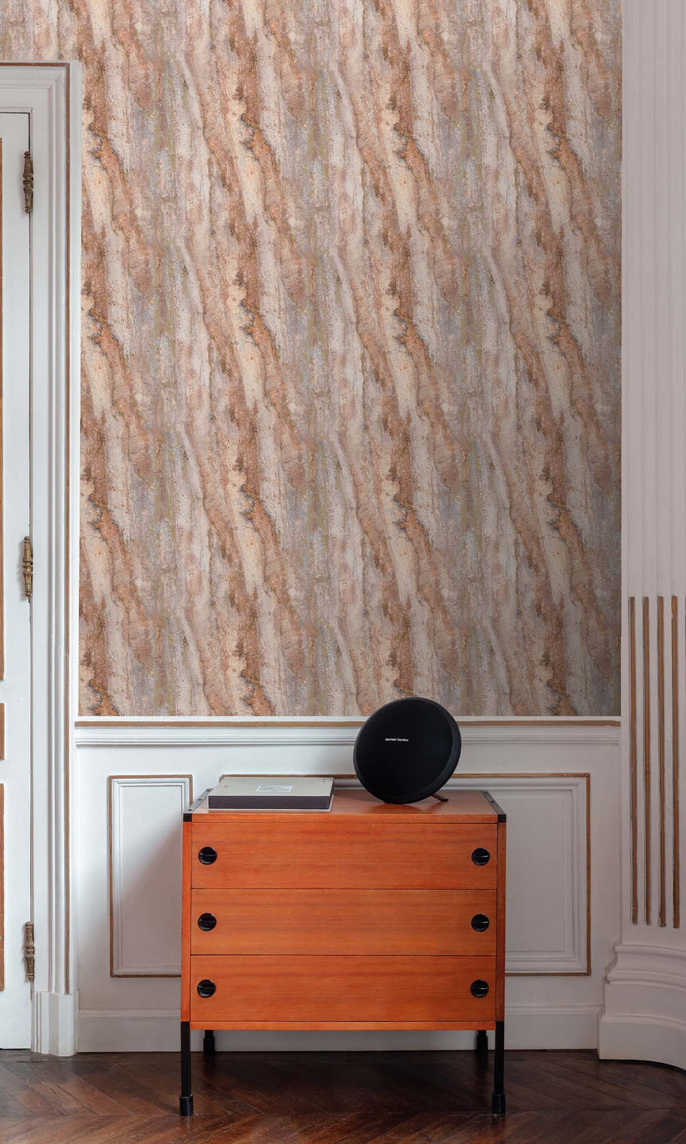 Apple Blossom Faux Travertine Marble Wallpaper R10424