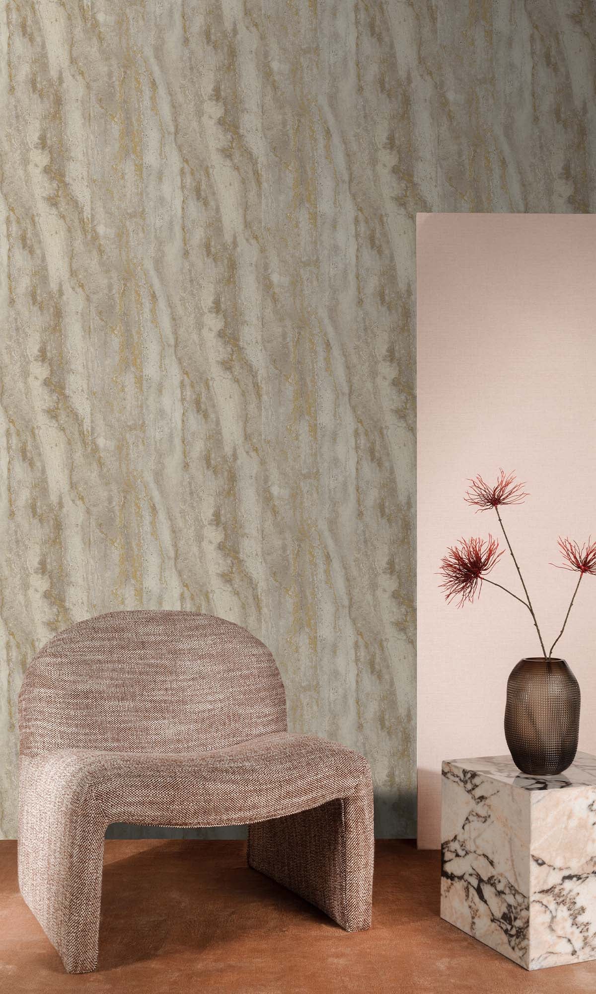 Desert Khaki Faux Travertine Marble Wallpaper R10425