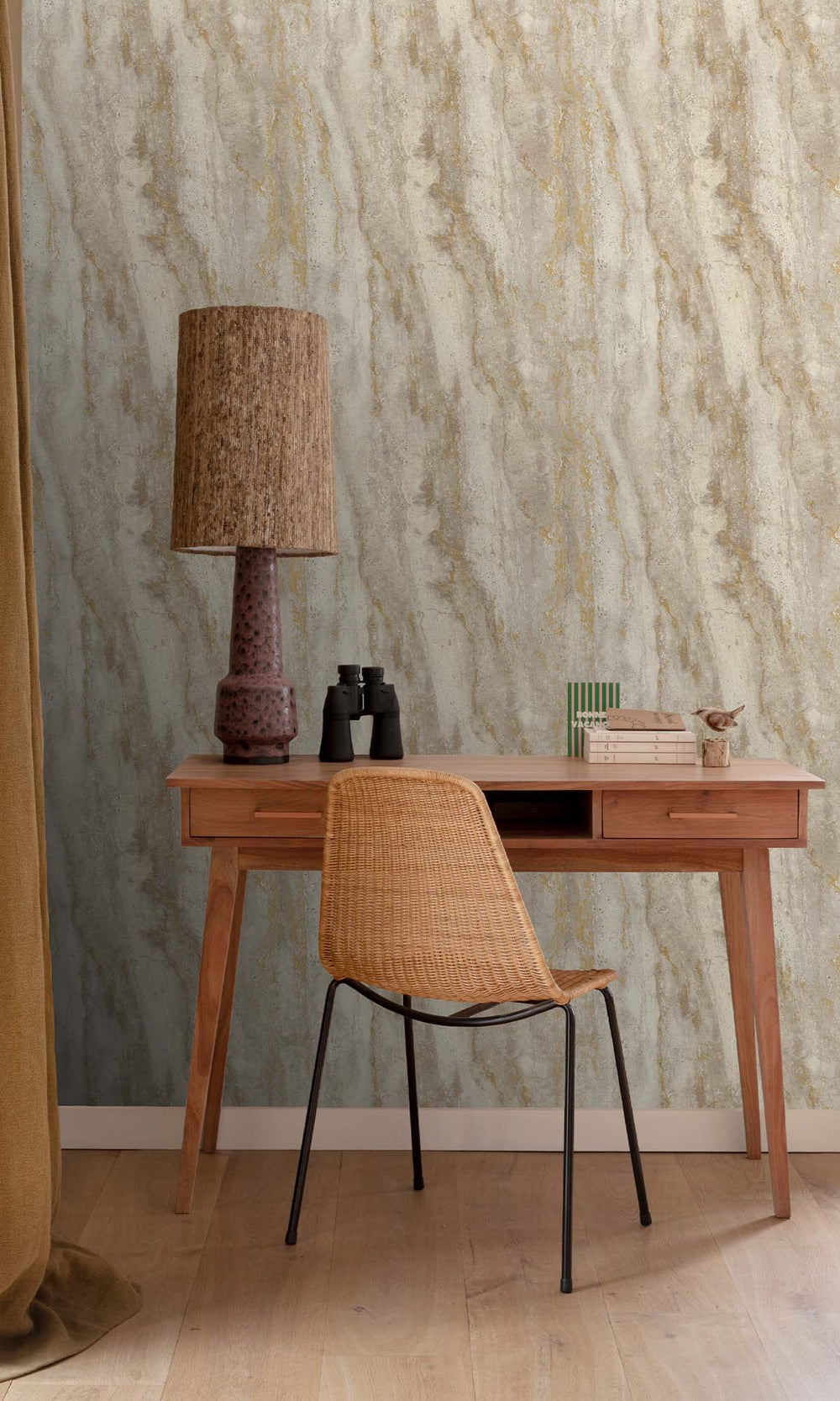 Desert Khaki Faux Travertine Marble Wallpaper R10425