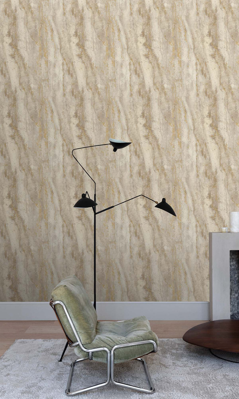 Desert Khaki Faux Travertine Marble Wallpaper R10425