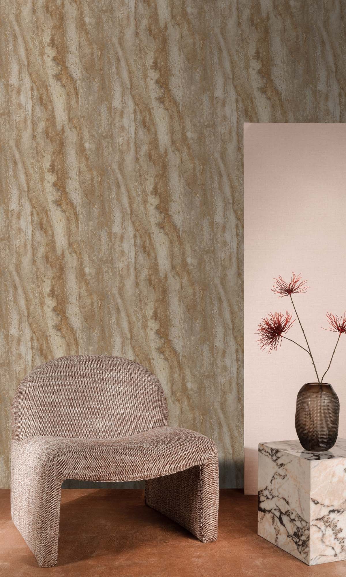Tan Oak Faux Travertine Marble Wallpaper R10426