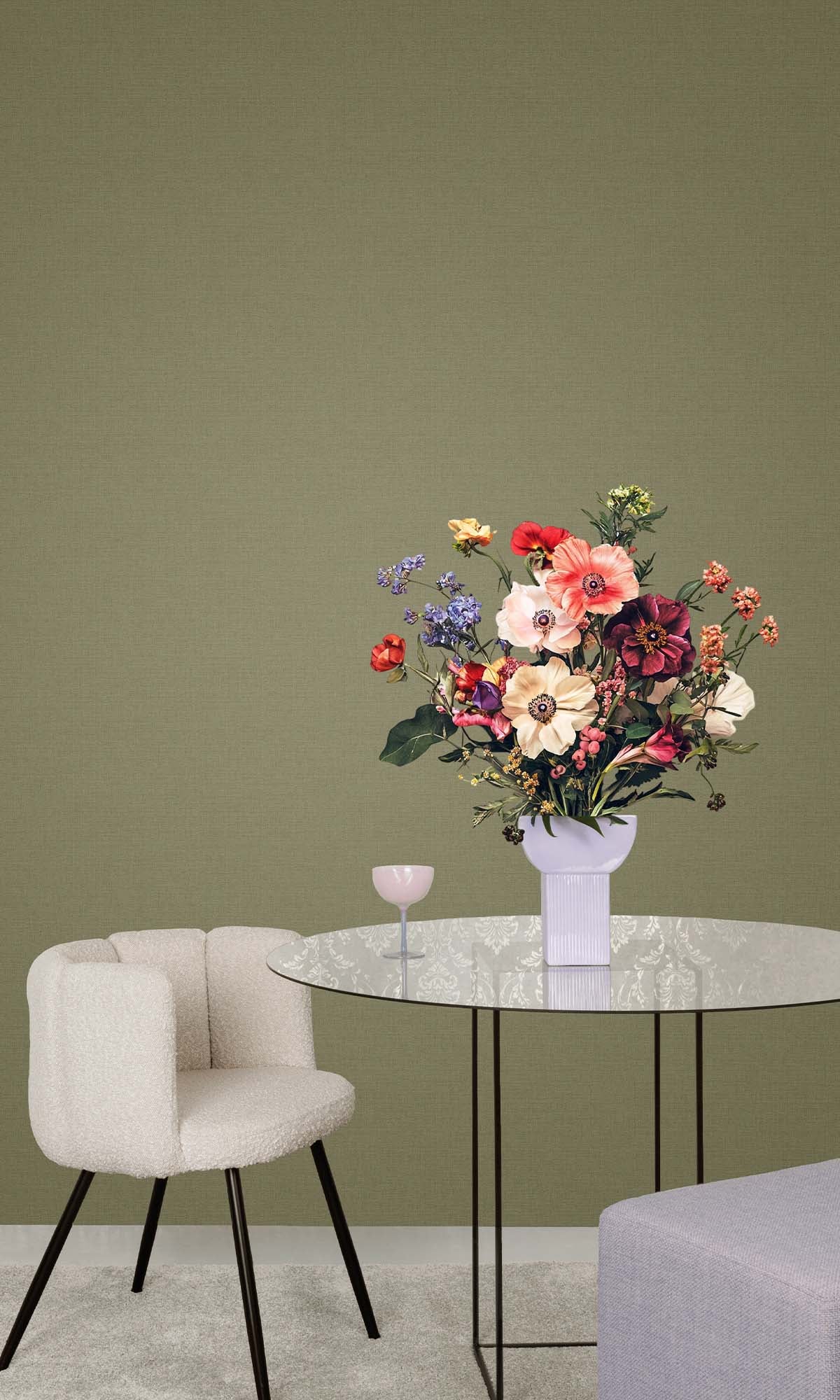 Olive Sapling Faux Linen Wallpaper R10441