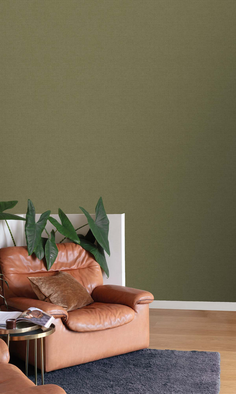 Olive Sapling Faux Linen Wallpaper R10441
