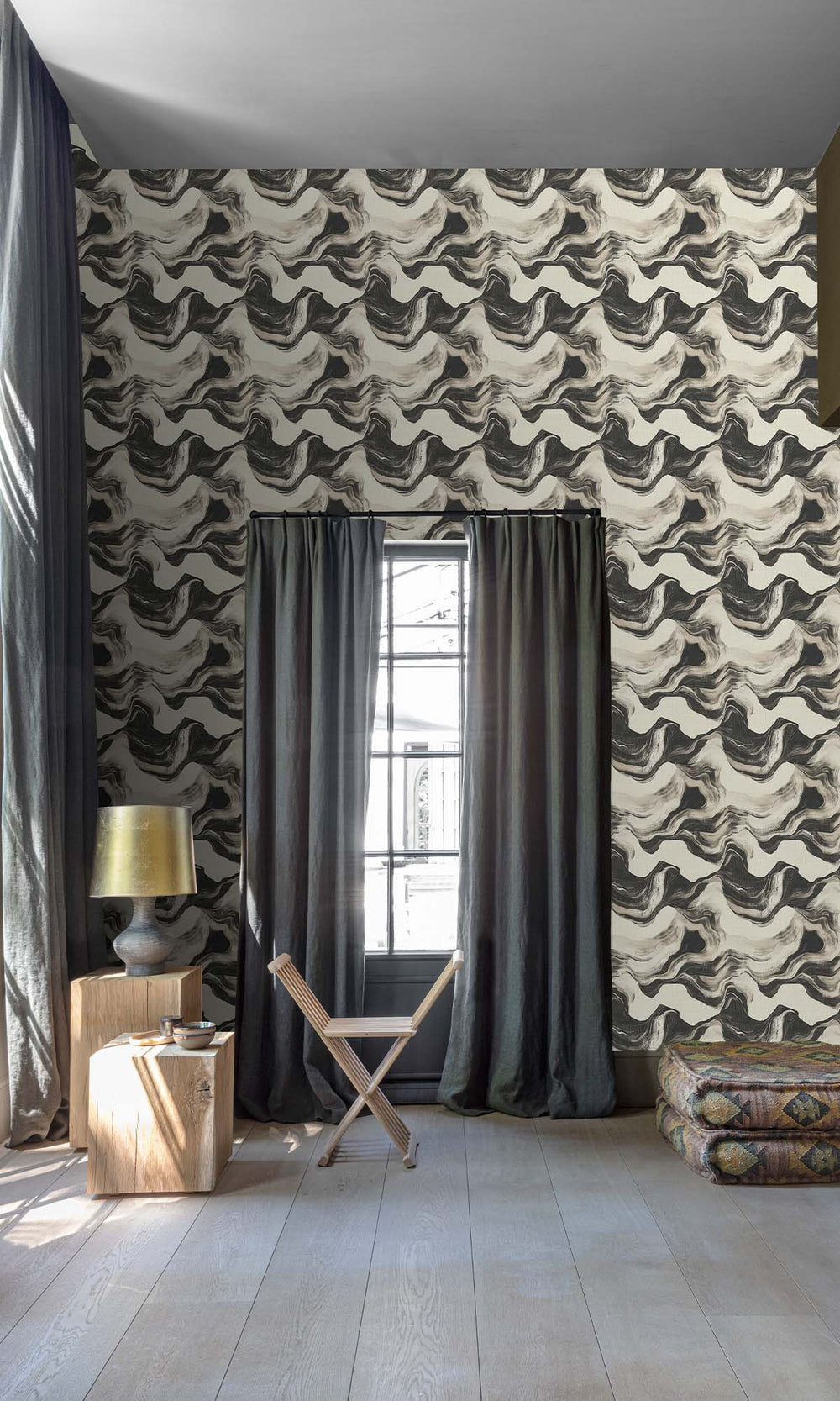 Heavy Charcoal Faux Agate Marble Wallpaper R10442