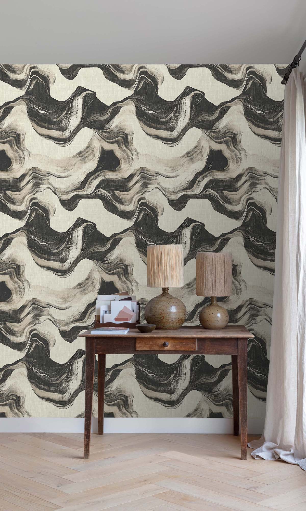 Heavy Charcoal Faux Agate Marble Wallpaper R10442