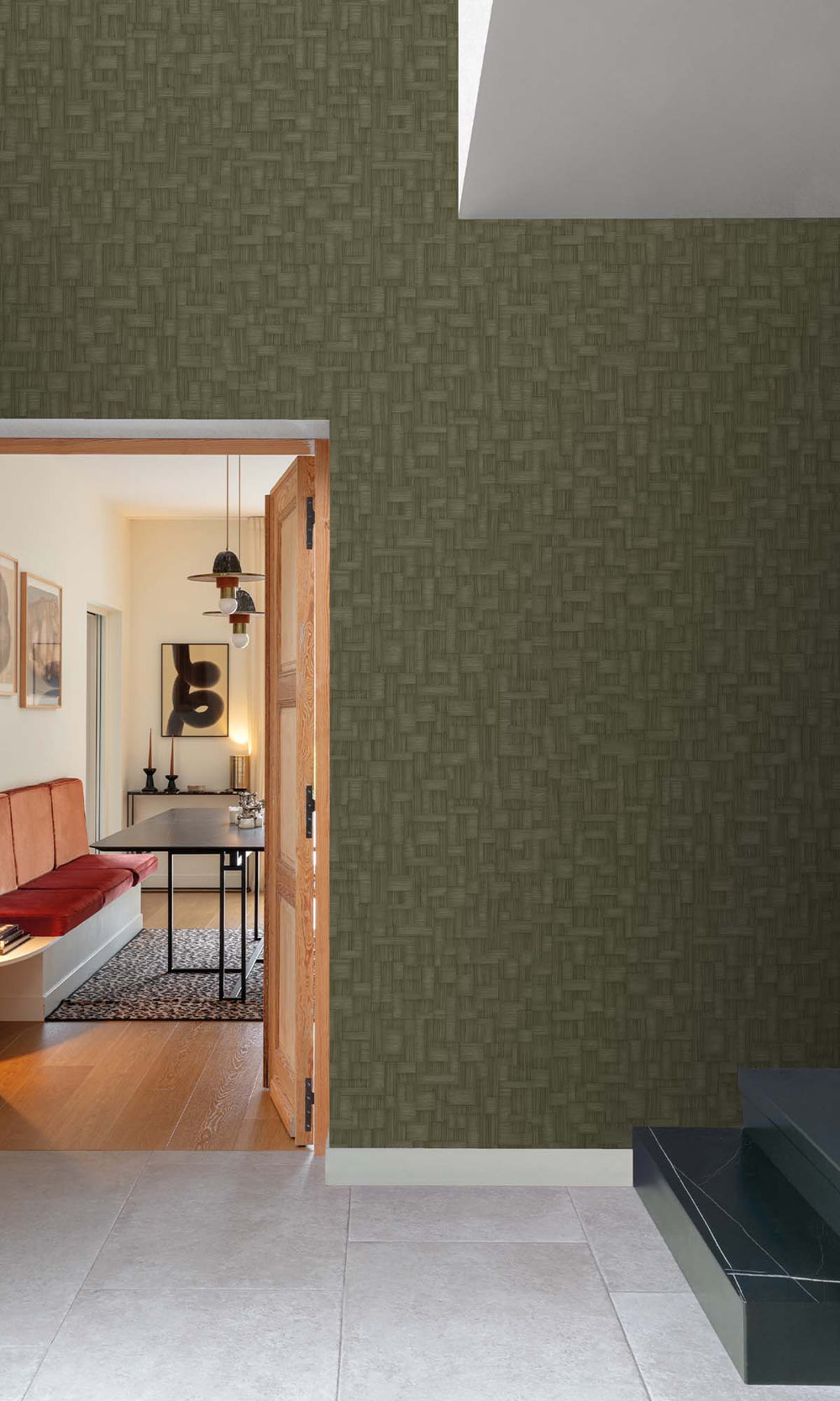 Winter Moss Rattan Parquet Wallpaper R10445