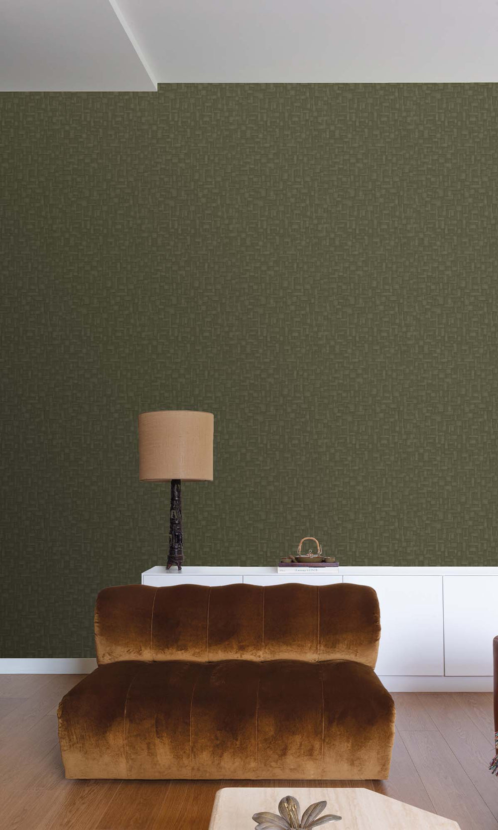 Winter Moss Rattan Parquet Wallpaper R10445