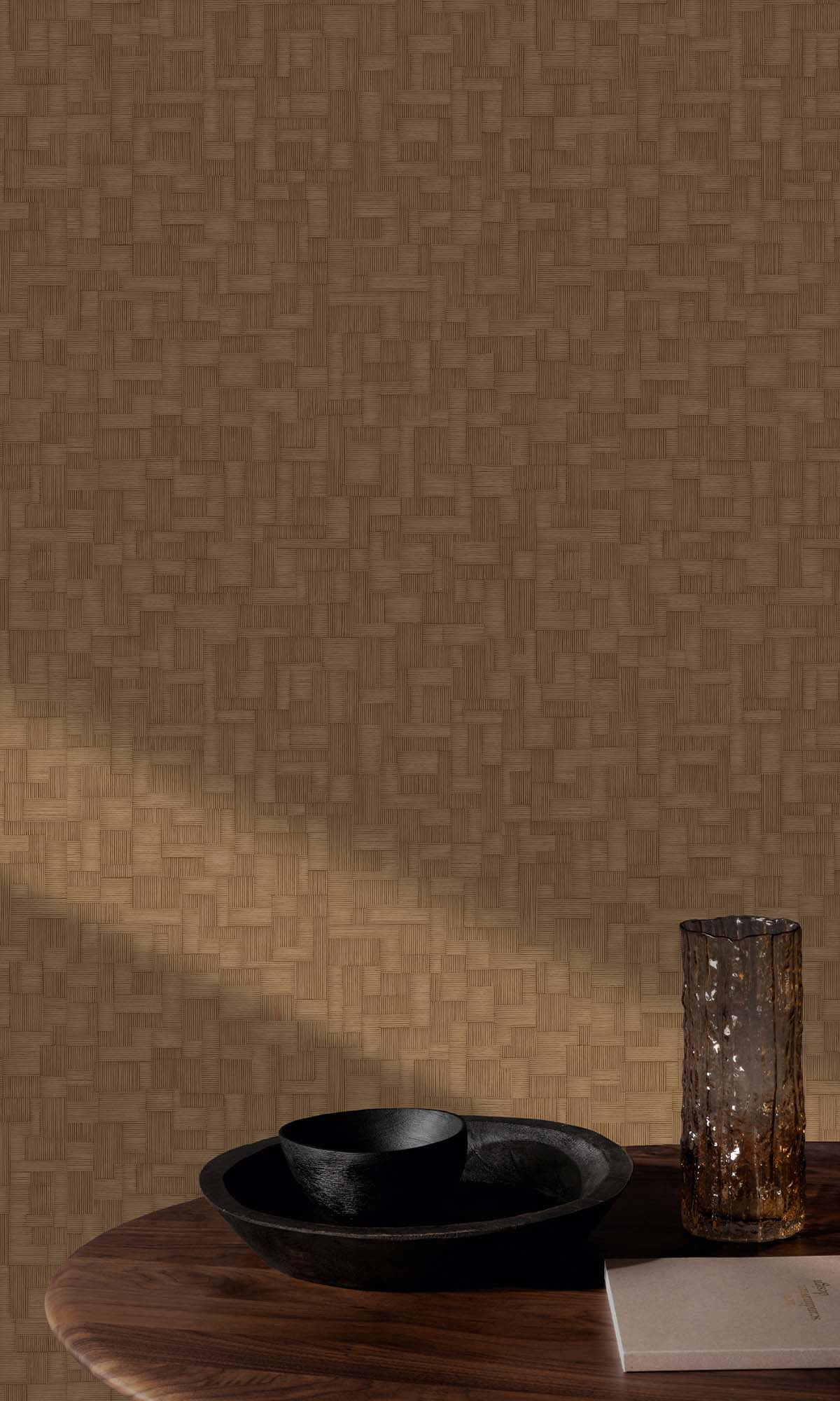 Bright Umber Rattan Parquet Wallpaper R10448