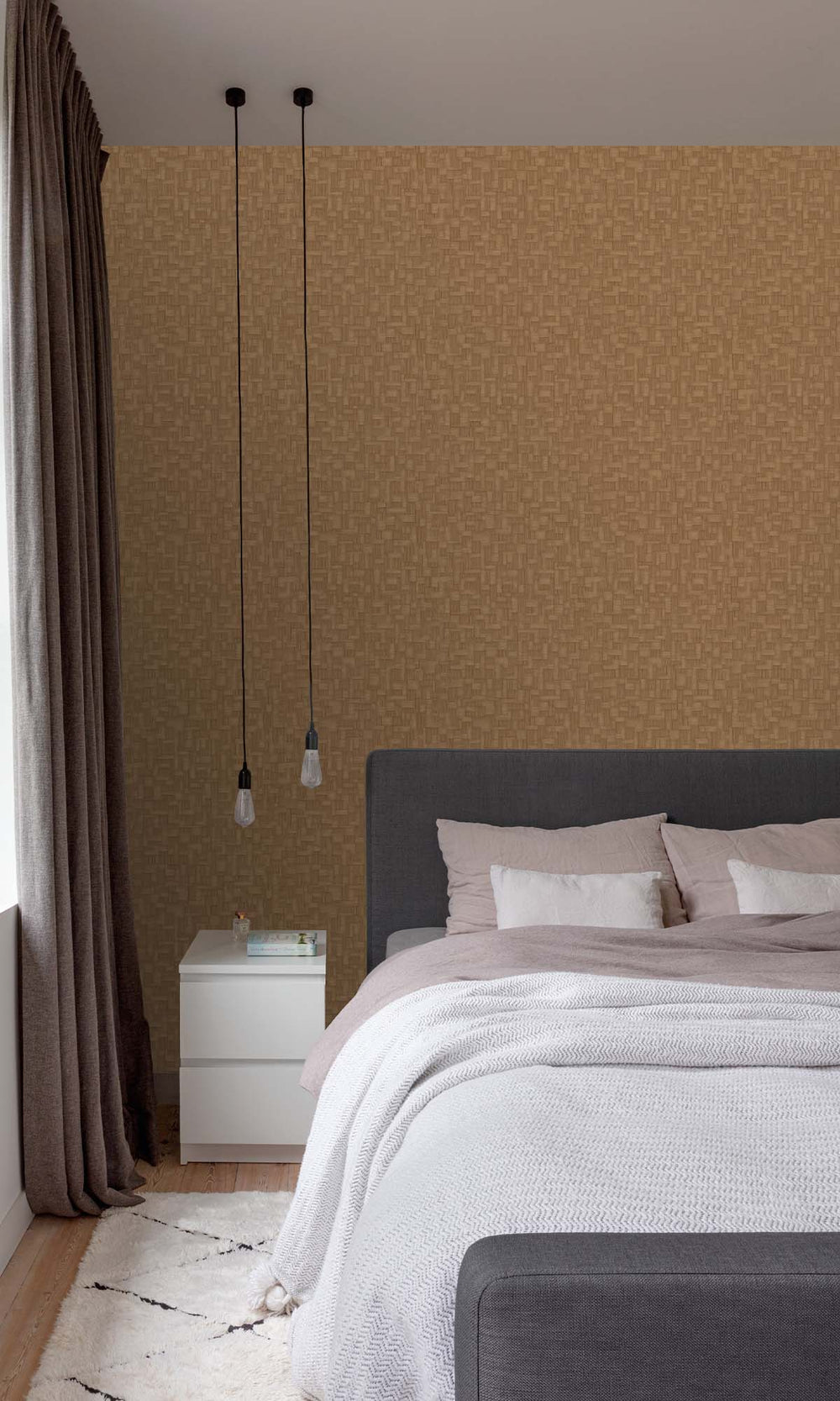 Bright Umber Rattan Parquet Wallpaper R10448