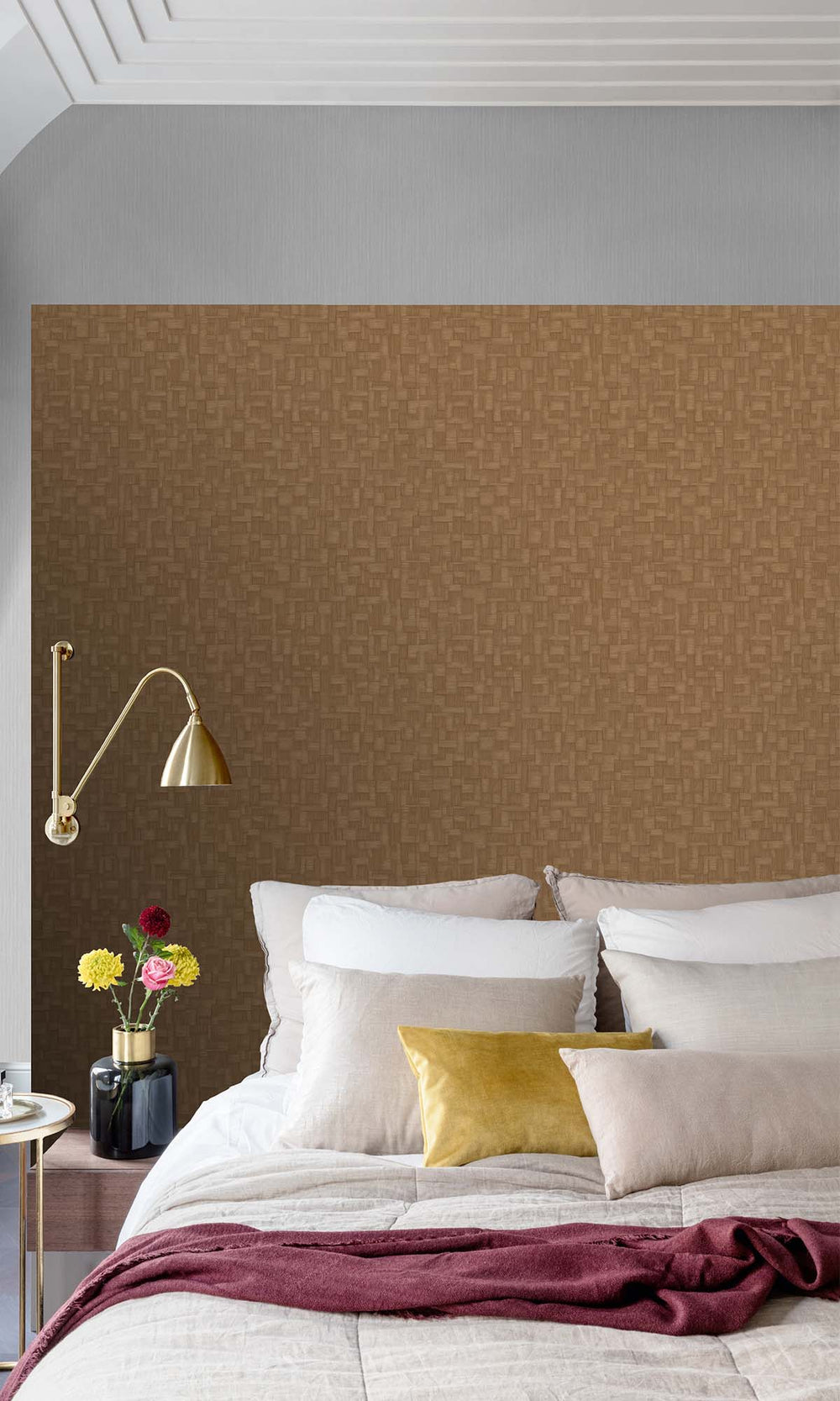 Bright Umber Rattan Parquet Wallpaper R10448