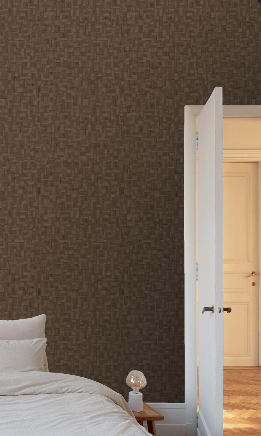 Roko Brown Rattan Parquet Wallpaper R10449