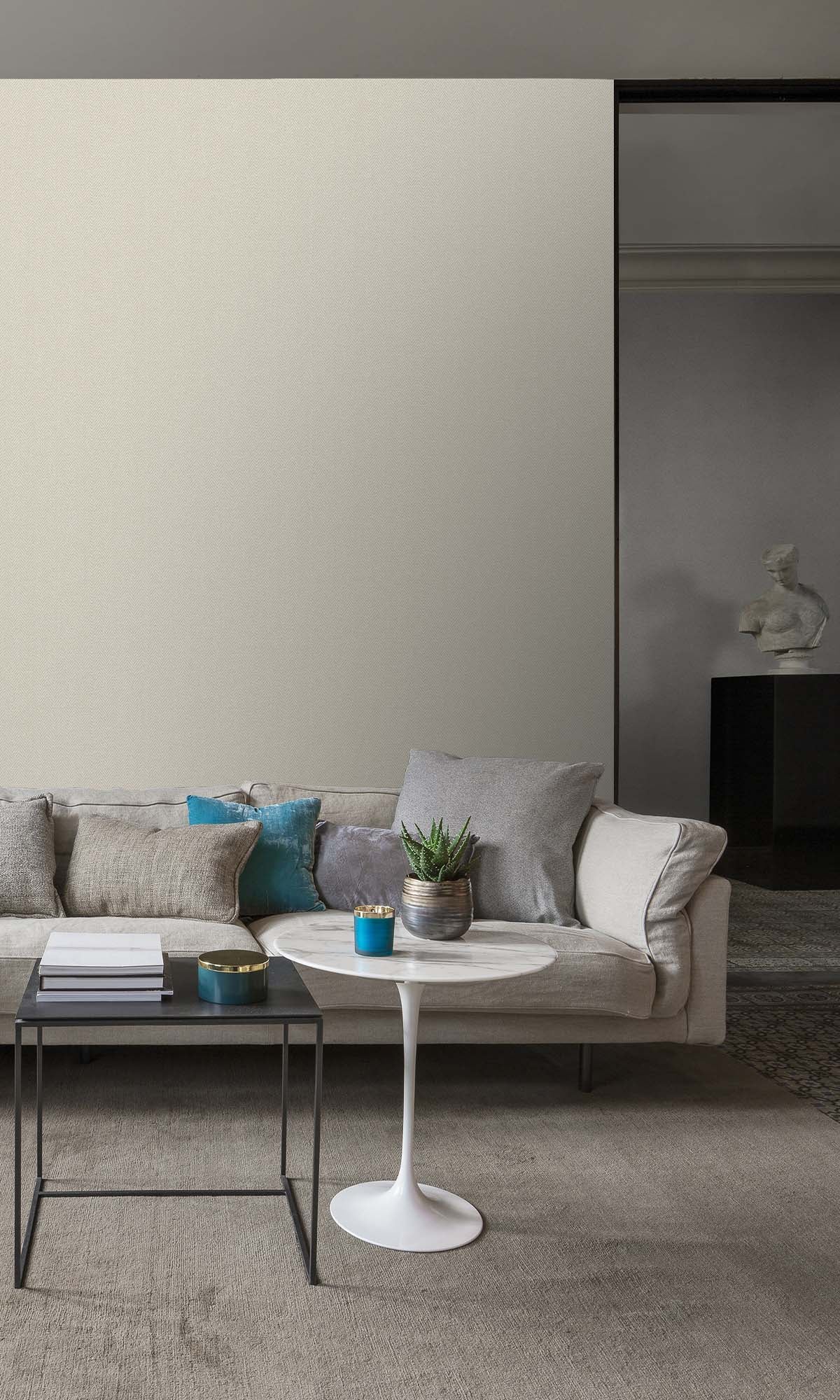 Albescent White Herringbone Print Wallpaper R10461