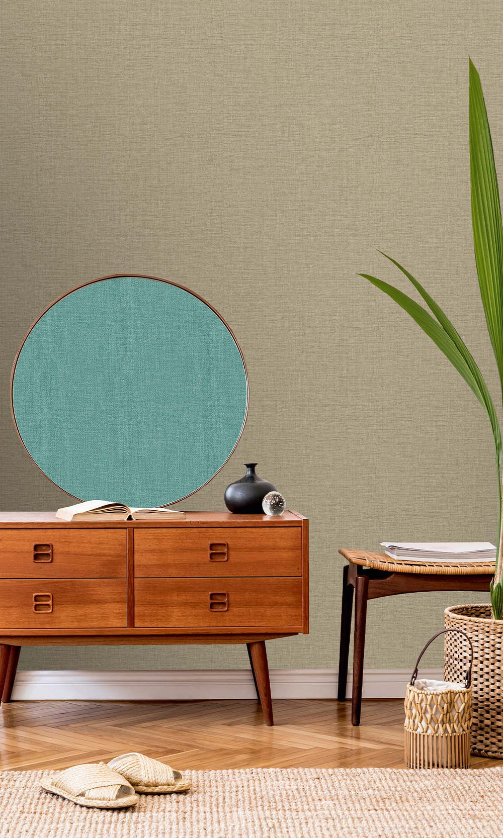 Bauhaus Tan Faux Linen Weave Wallpaper R10468